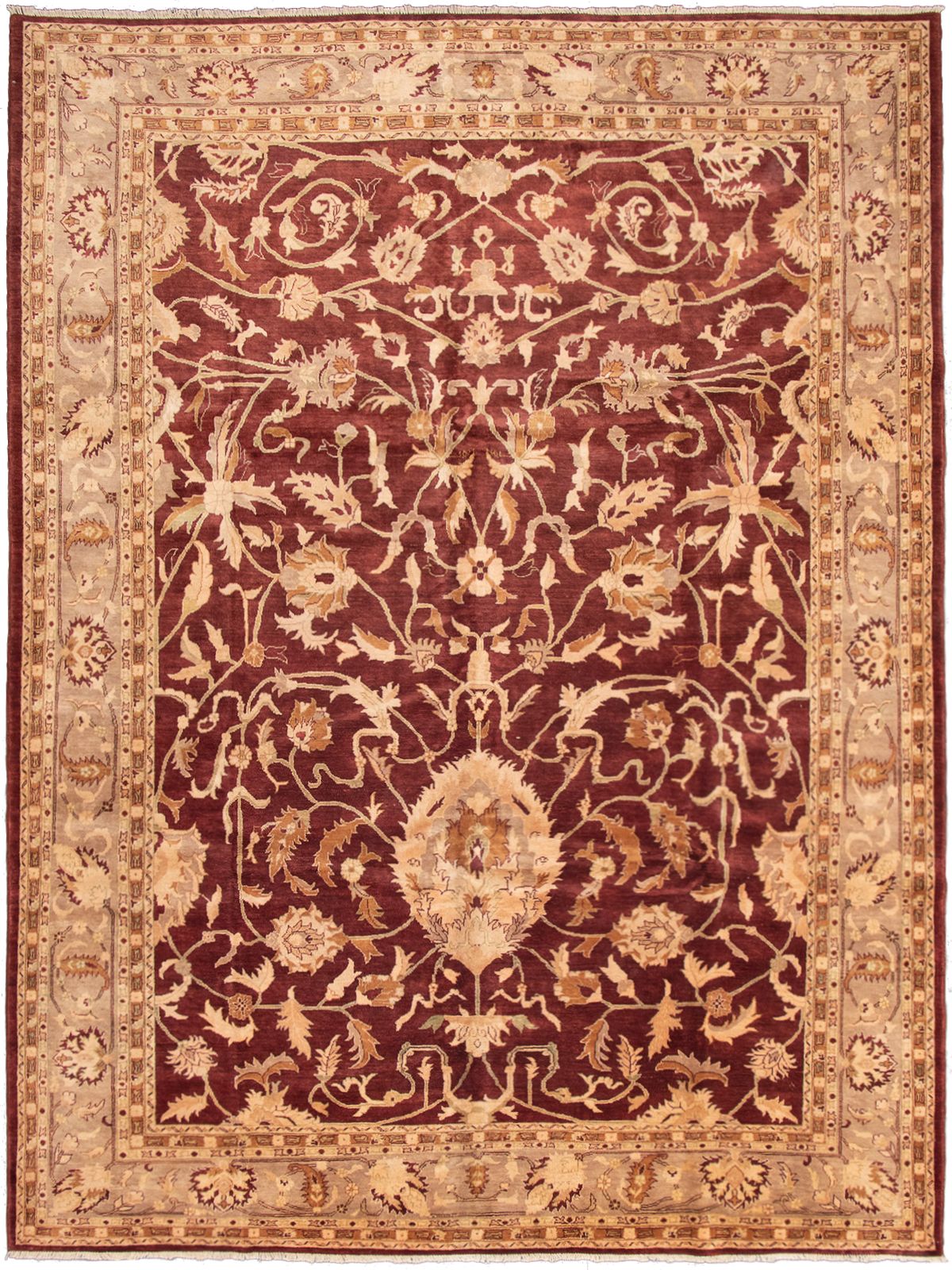 Hand-knotted Peshawar Oushak Dark Red Wool Rug 10'5" x 14'0" Size: 10'5" x 14'0"  