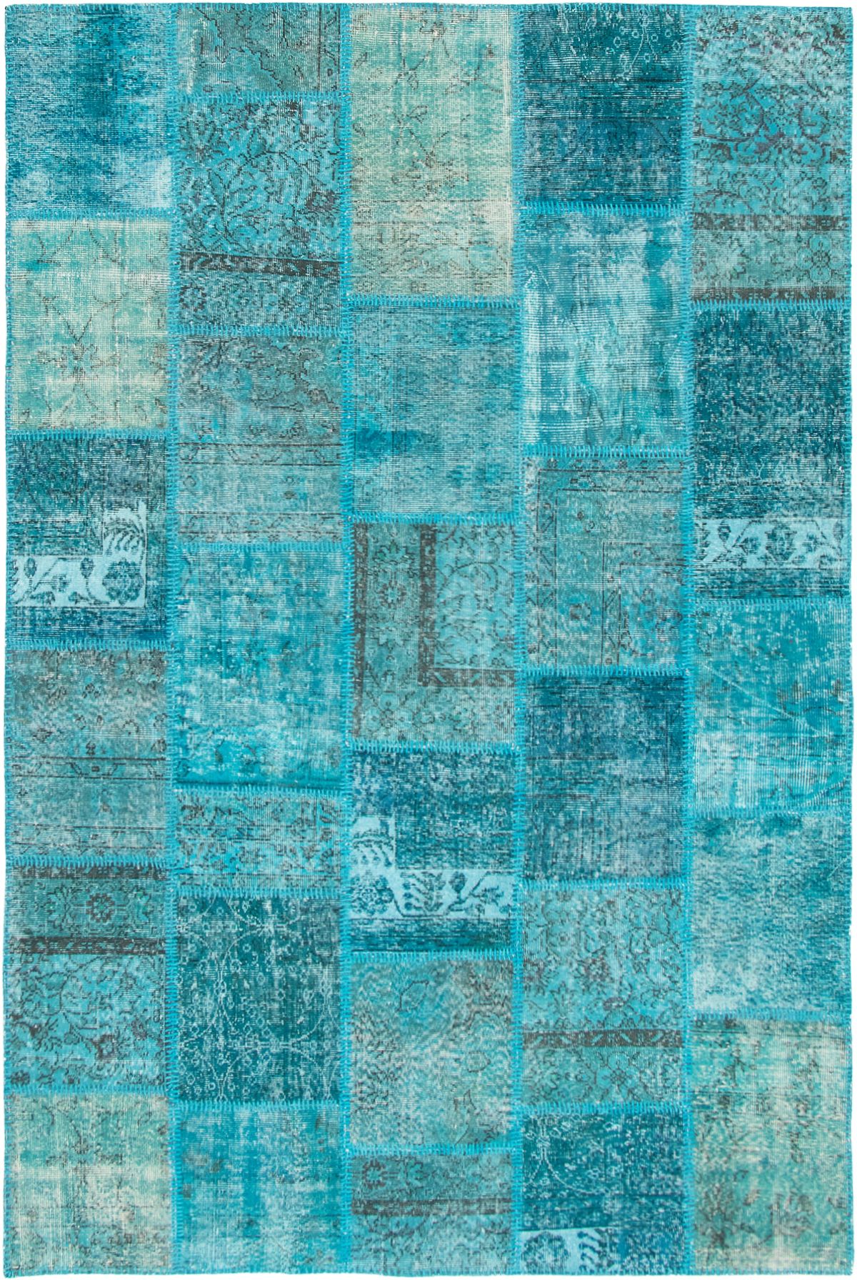 Hand-knotted Color Transition Patch Turquoise Wool Rug 6'6" x 9'10" Size: 6'6" x 9'10"  