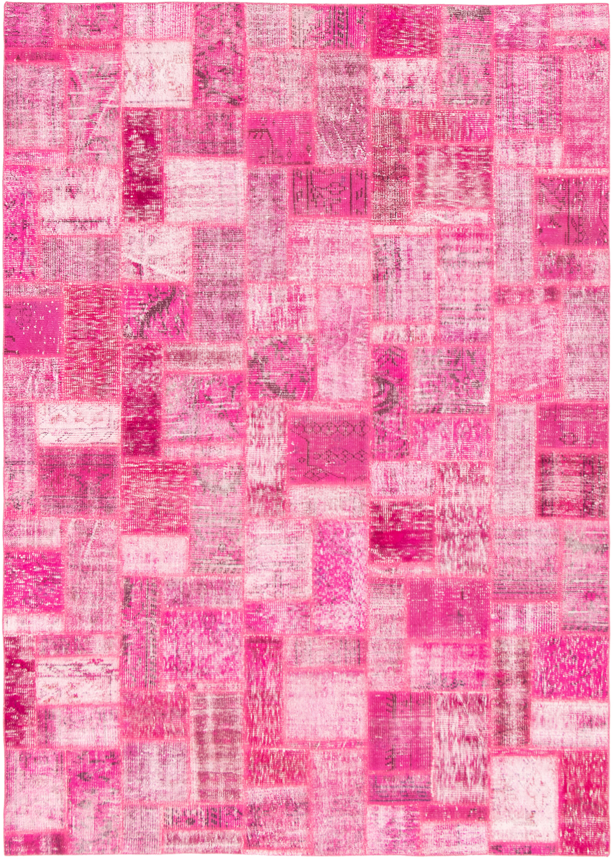 Hand-knotted Color Transition Patch Dark Pink, Dark Pink Wool Rug 7'0" x 9'10" Size: 7'0" x 9'10"  