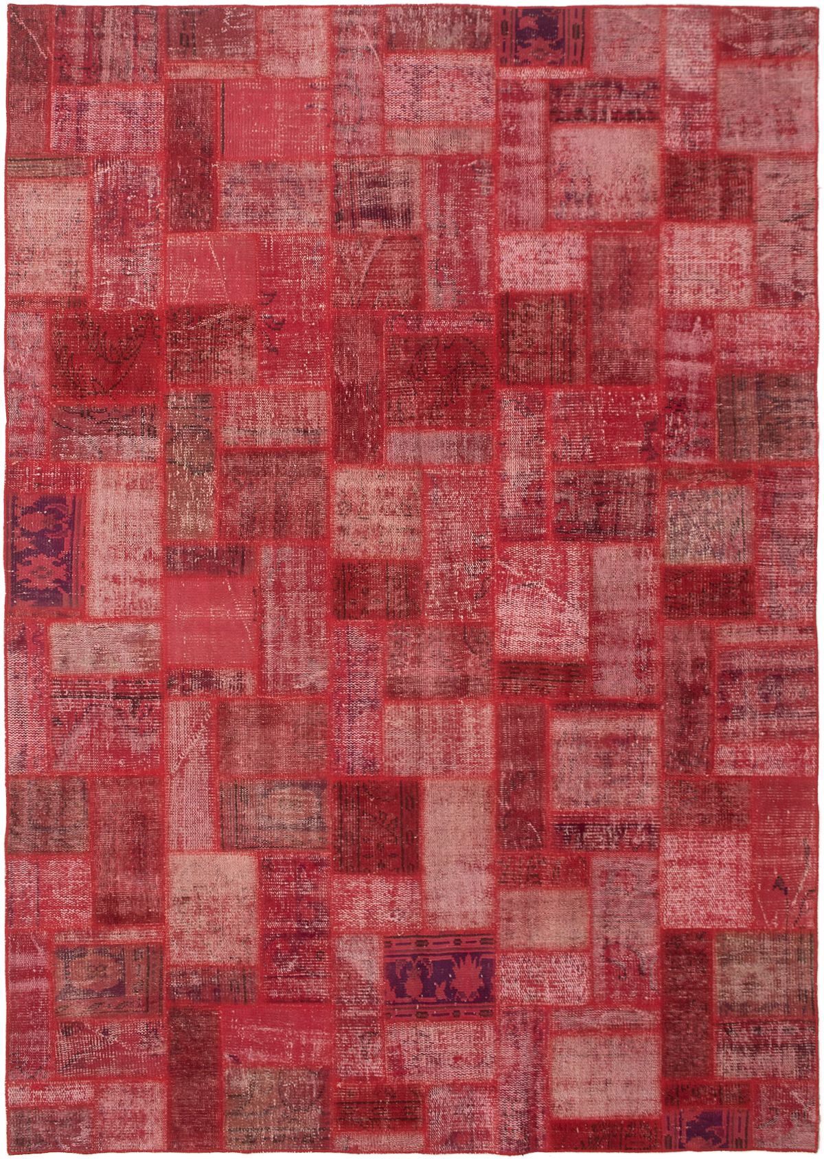 Hand-knotted Color Transition Patch Dark Red Wool Rug 6'11" x 9'9" Size: 6'11" x 9'9"  