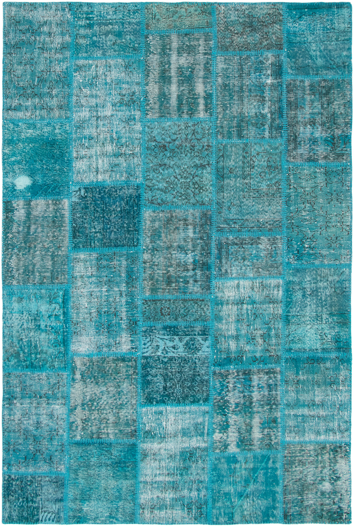 Hand-knotted Color Transition Patch Cyan Wool Rug 6'7" x 9'10" Size: 6'7" x 9'10"  