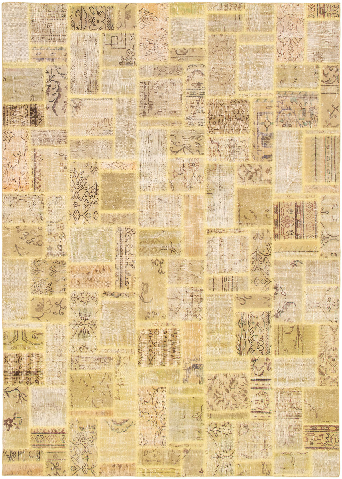 Hand-knotted Color Transition Patch Light Yellow Wool Rug 6'8" x 9'8" Size: 6'8" x 9'8"  