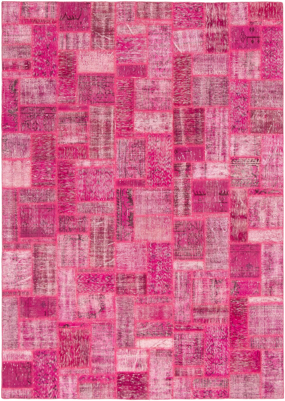 Hand-knotted Color Transition Patch Dark Pink Wool Rug 6'11" x 9'9"  Size: 6'11" x 9'9"  