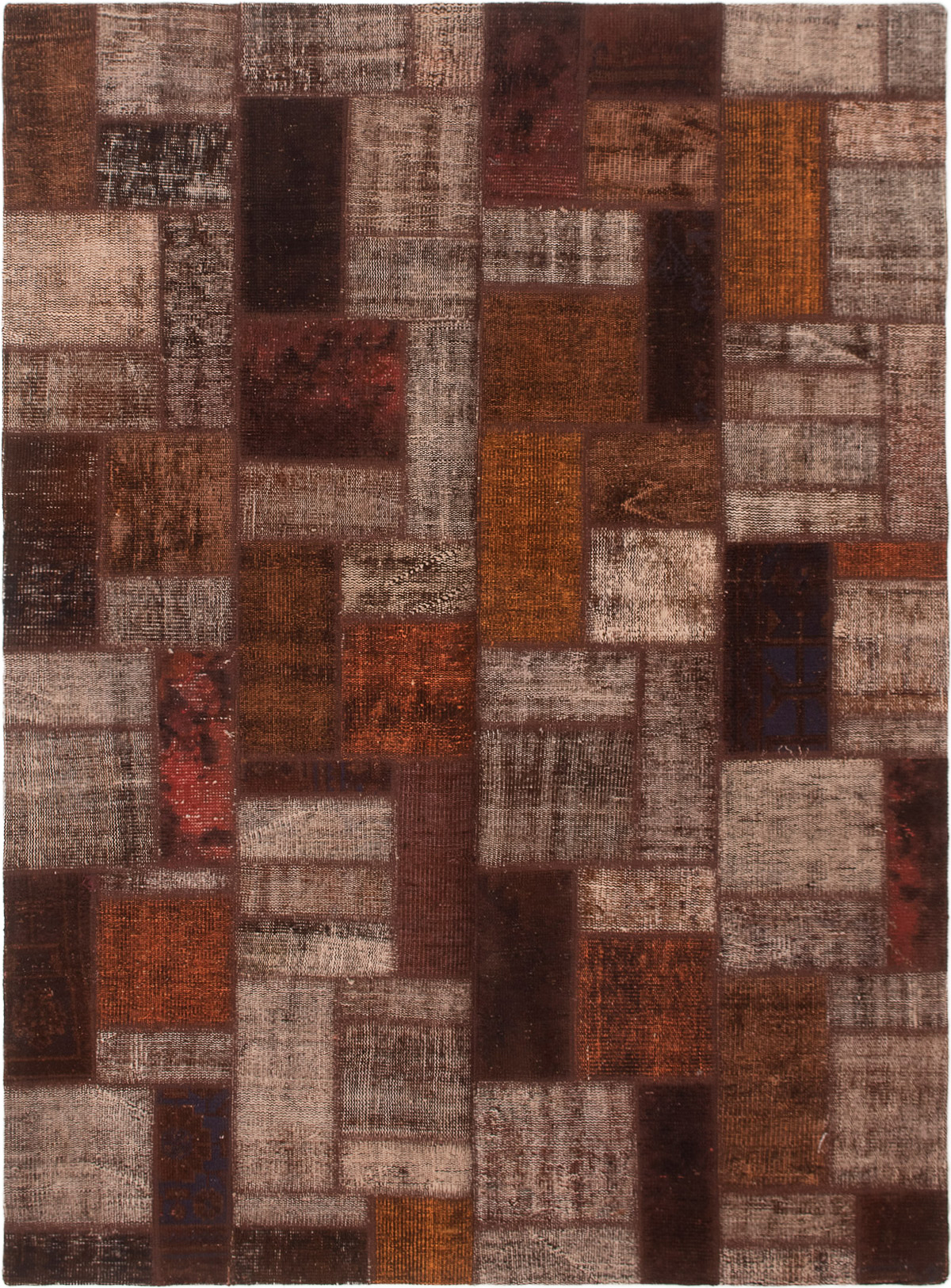 Hand-knotted Color Transition Patch Dark Brown Wool Rug 5'7" x 7'7" Size: 5'7" x 7'7"  