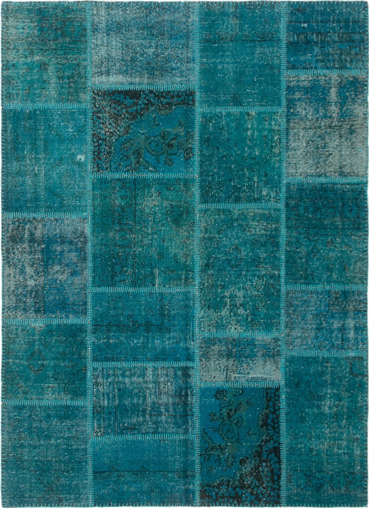 Hand-knotted Color Transition Patch Turquoise Wool Rug 5'7" x 7'9"  Size: 5'7" x 7'9"  