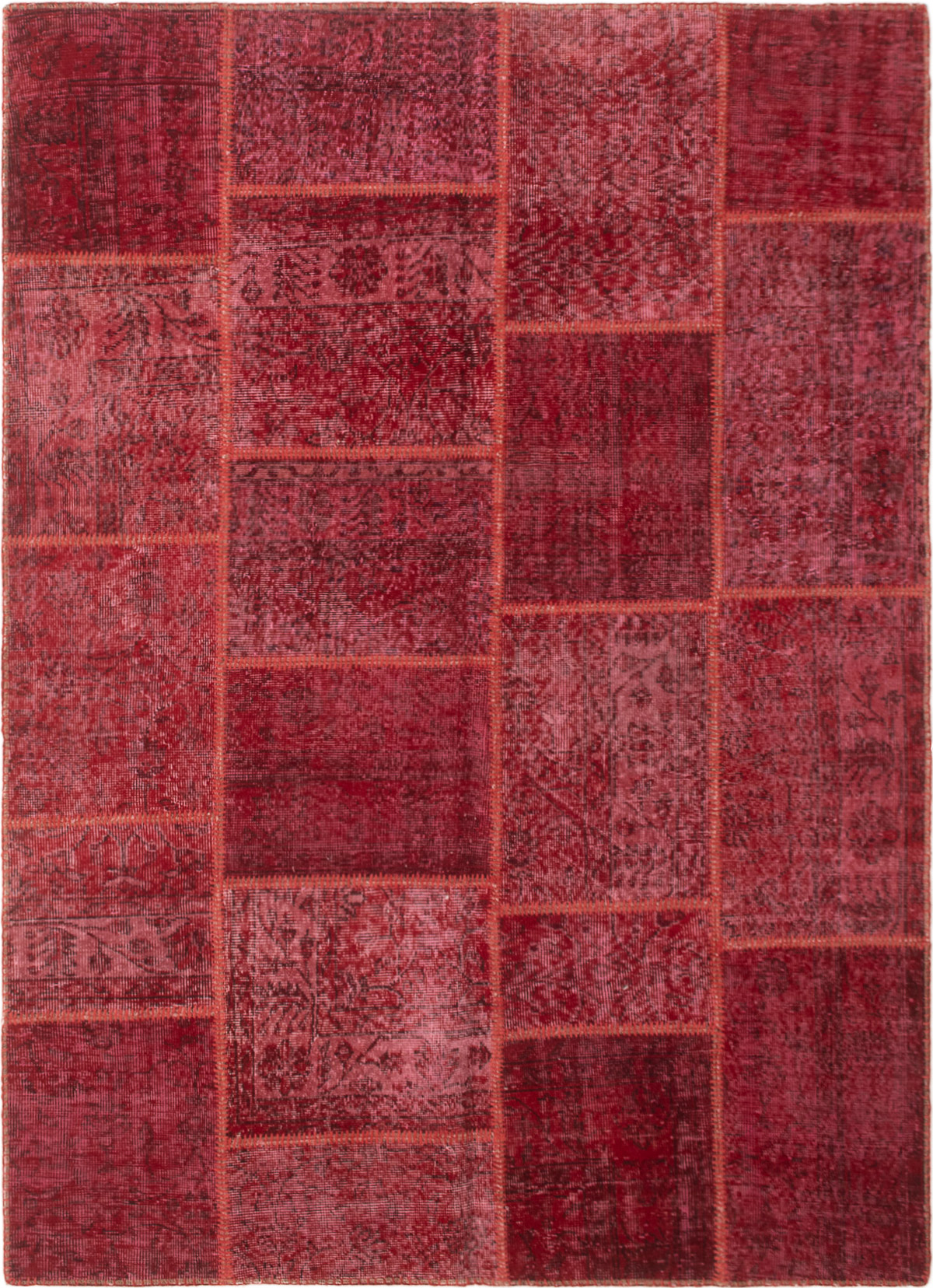 Hand-knotted Color Transition Patch Dark Red Wool Rug 5'7" x 7'8" Size: 5'7" x 7'8"  