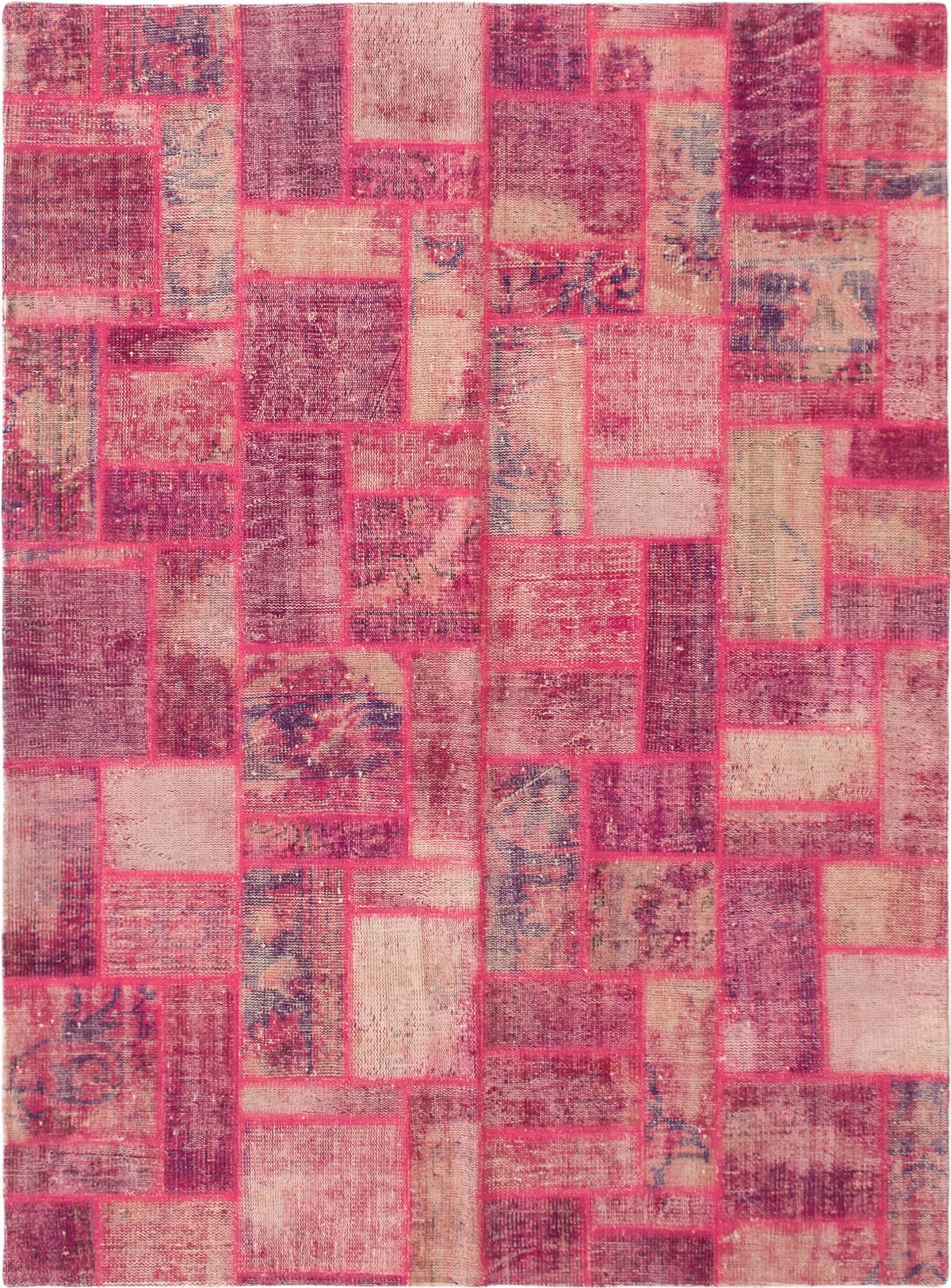 Hand-knotted Color Transition Patch Dark Pink Wool Rug 5'7" x 7'7" Size: 5'7" x 7'7"  