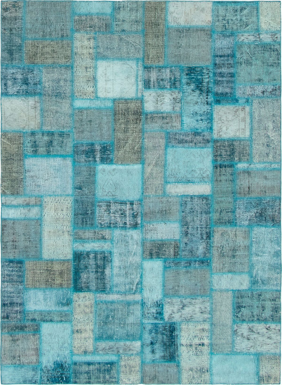 Hand-knotted Color Transition Patch Turquoise Wool Rug 5'8" x 7'10" Size: 5'8" x 7'10"  