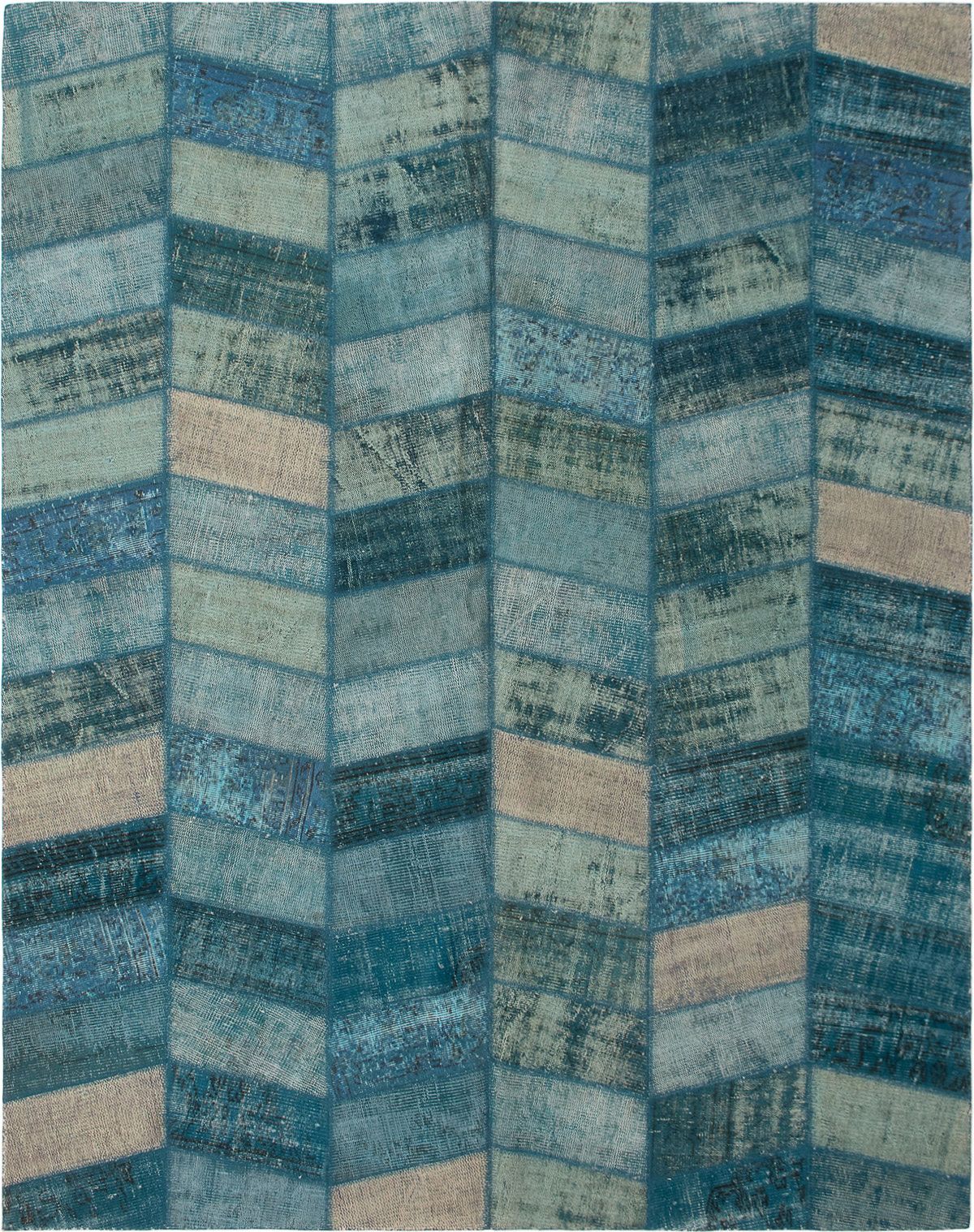 Hand-knotted Color Transition Patch Turquoise Wool Rug 7'10" x 9'10" Size: 7'10" x 9'10"  