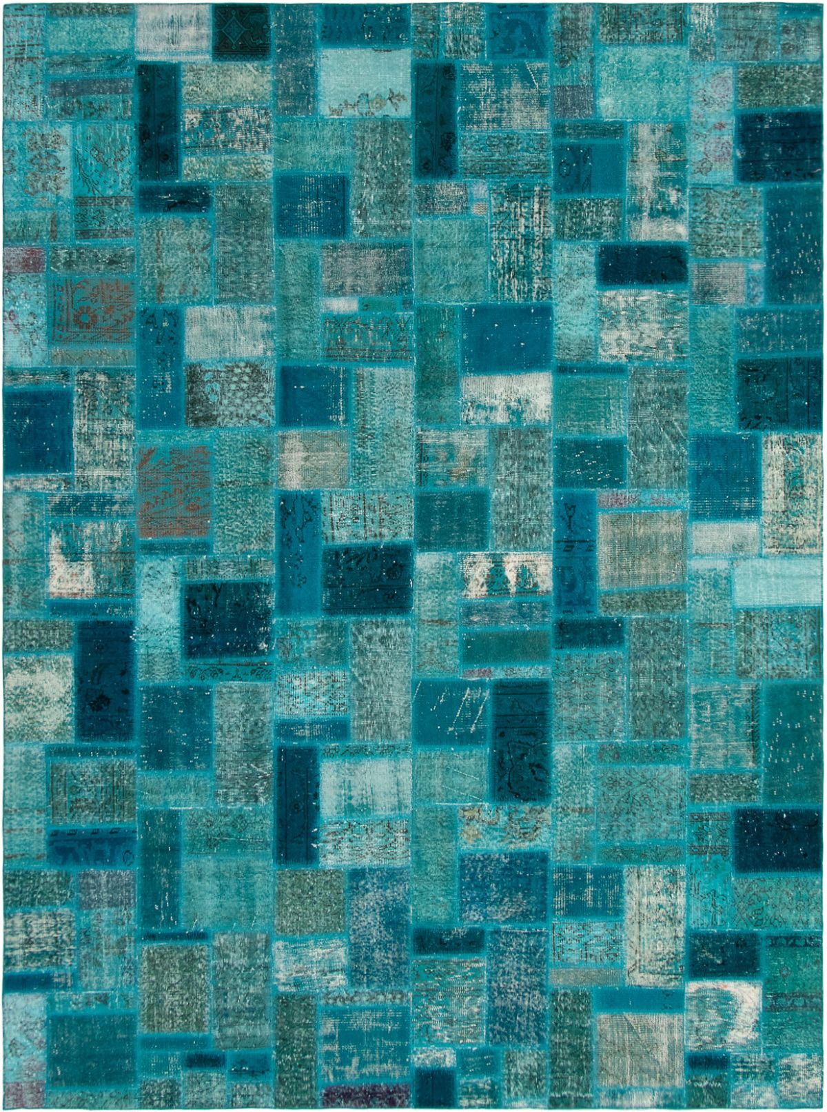 Hand-knotted Color Transition Patch Turquoise Wool Rug 8'7" x 11'9" Size: 8'7" x 11'9"  