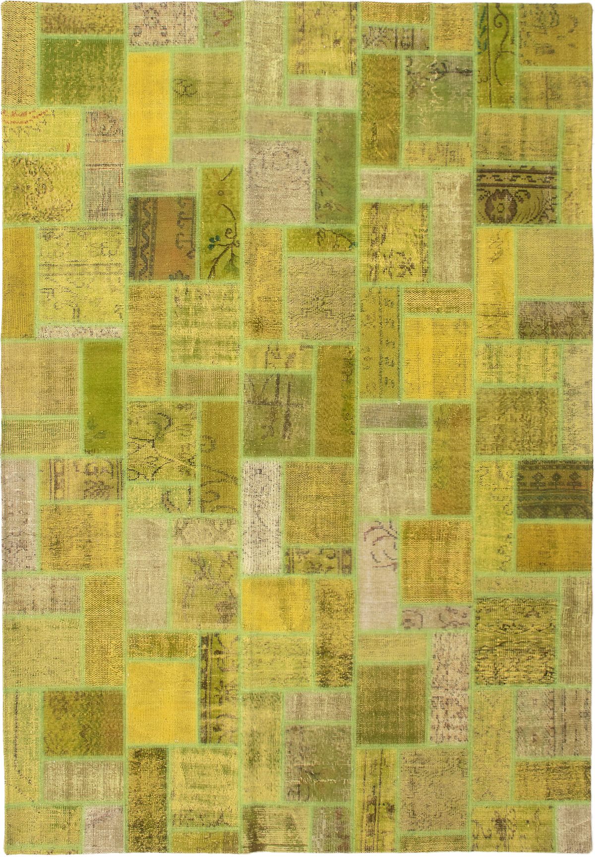 Hand-knotted Color Transition Patch Lime Wool Rug 6'4" x 9'7" Size: 6'4" x 9'7"  