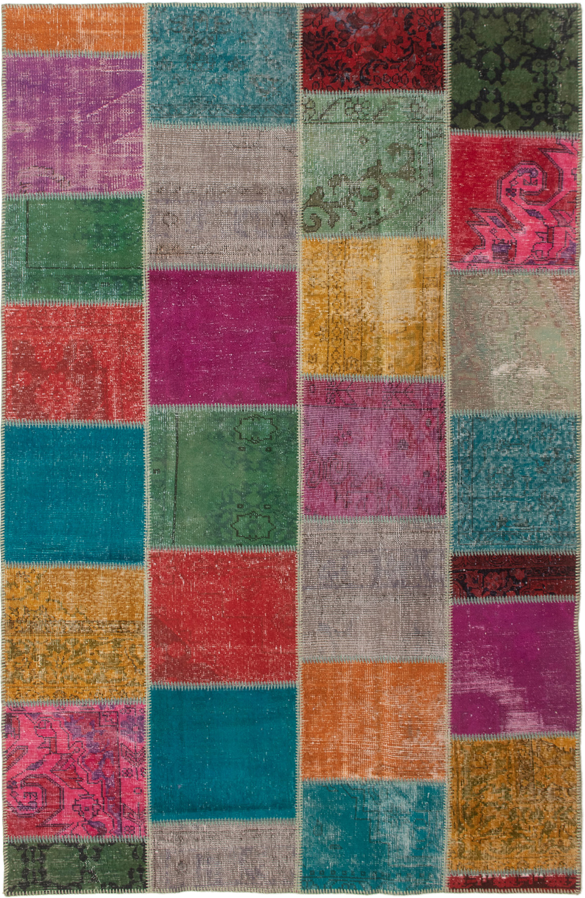 Hand-knotted Color Transition Patch Burgundy, Turquoise Wool Rug 5'11" x 9'2" Size: 5'11" x 9'2"  