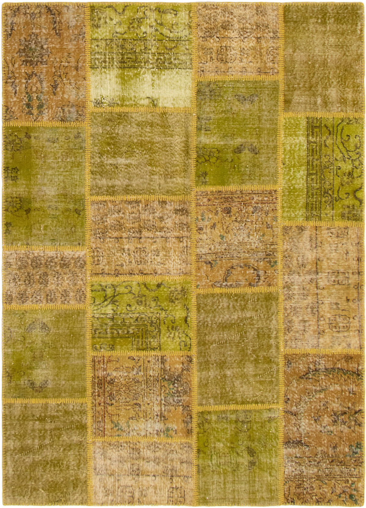 Hand-knotted Color Transition Patch Olive Wool Rug 5'6" x 7'9" Size: 5'6" x 7'9"  
