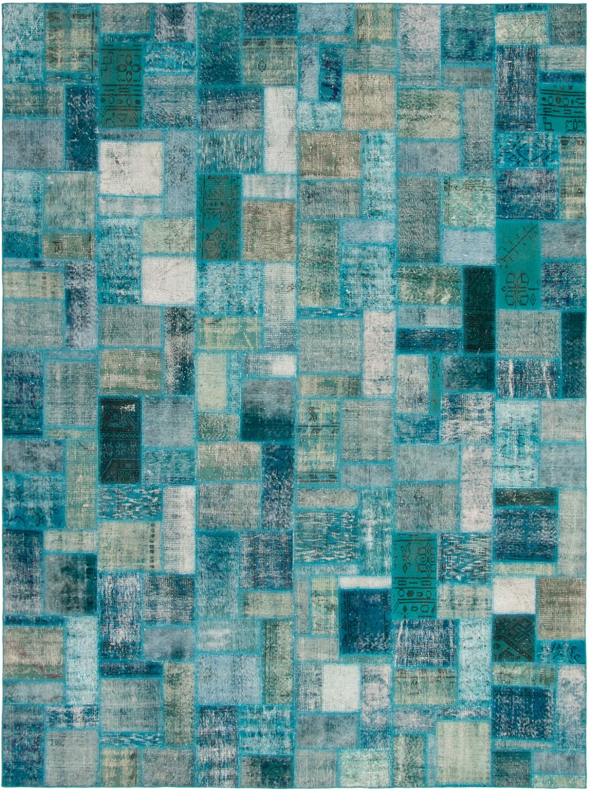 Hand-knotted Color Transition Patch Turquoise Wool Rug 8'8" x 11'9" Size: 8'8" x 11'9"  