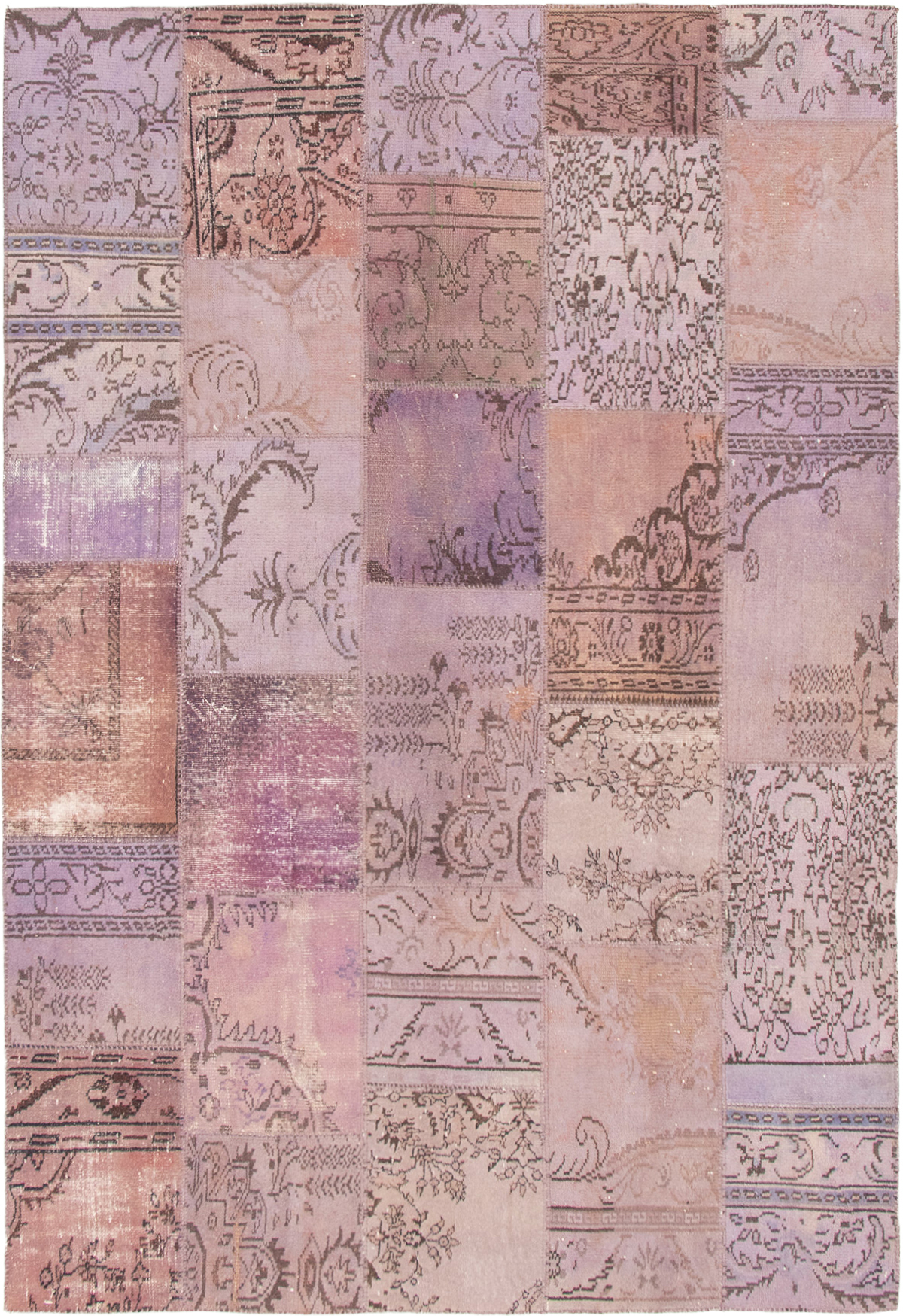 Hand-knotted Color Transition Patch Beige, Violet Wool Rug 6'9" x 10'0" Size: 6'9" x 10'0"  