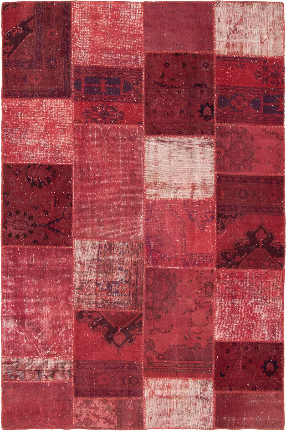 Hand-knotted Color Transition Patch Red Wool Rug 6'7" x 9'11"  Size: 6'7" x 9'11"  