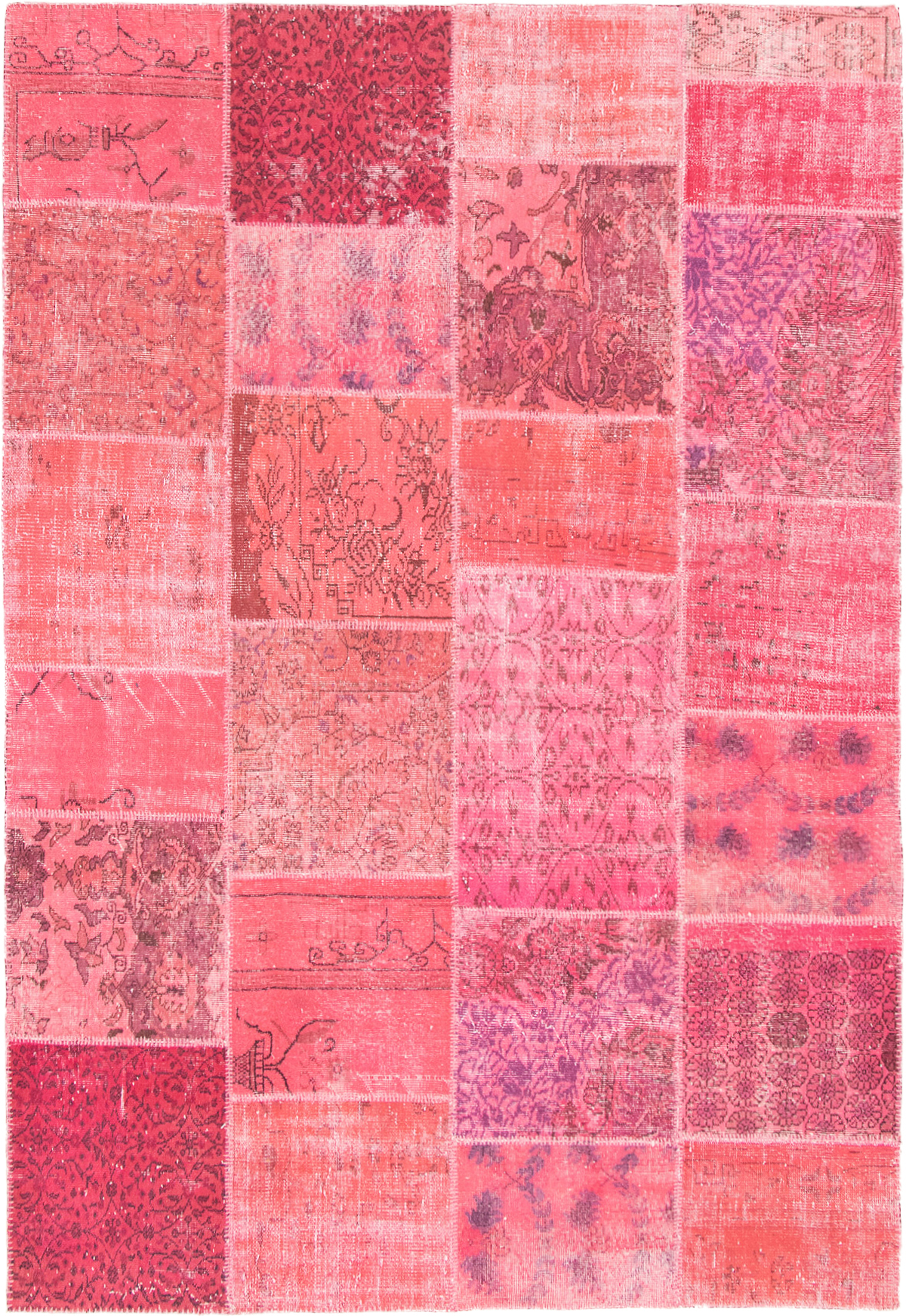 Hand-knotted Color Transition Patch Dark Pink Wool Rug 6'10" x 9'11" Size: 6'10" x 9'11"  