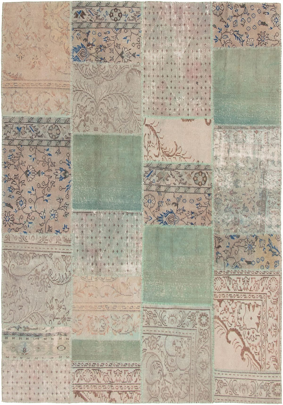 Hand-knotted Color Transition Patch Tan, Teal Wool Rug 6'10" x 9'10" Size: 6'10" x 9'10"  