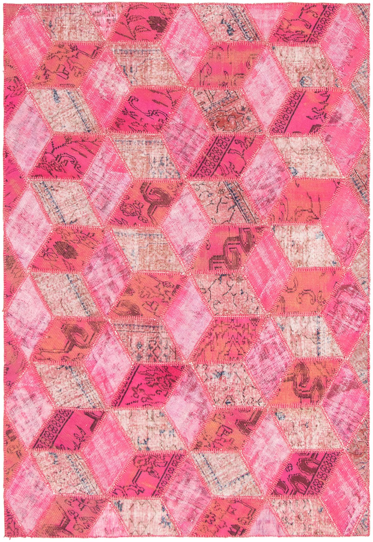 Hand-knotted Color Transition Patch Dark Pink Wool Rug 6'7" x 9'7" Size: 6'7" x 9'7"  
