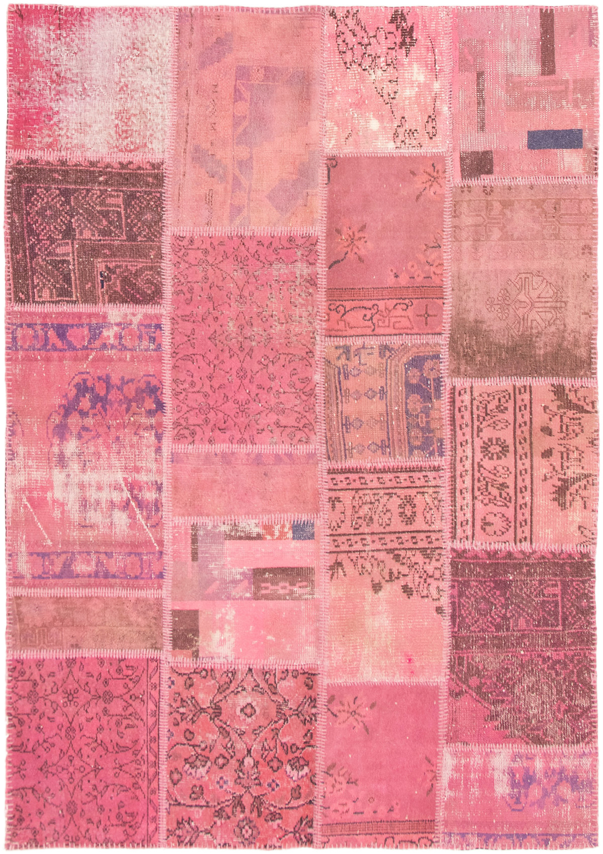 Hand-knotted Color Transition Patch Dark Pink Wool Rug 5'7" x 7'10"  Size: 5'7" x 7'10"  