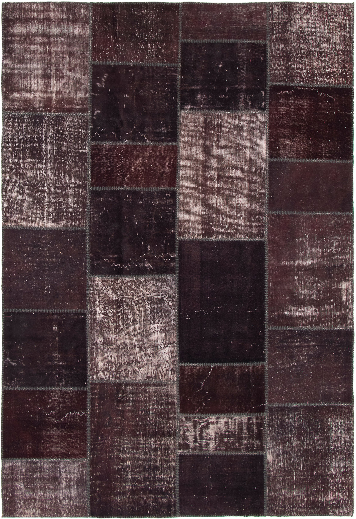 Hand-knotted Color Transition Patch Dark Brown Wool Rug 6'9" x 9'11" Size: 6'9" x 9'11"  