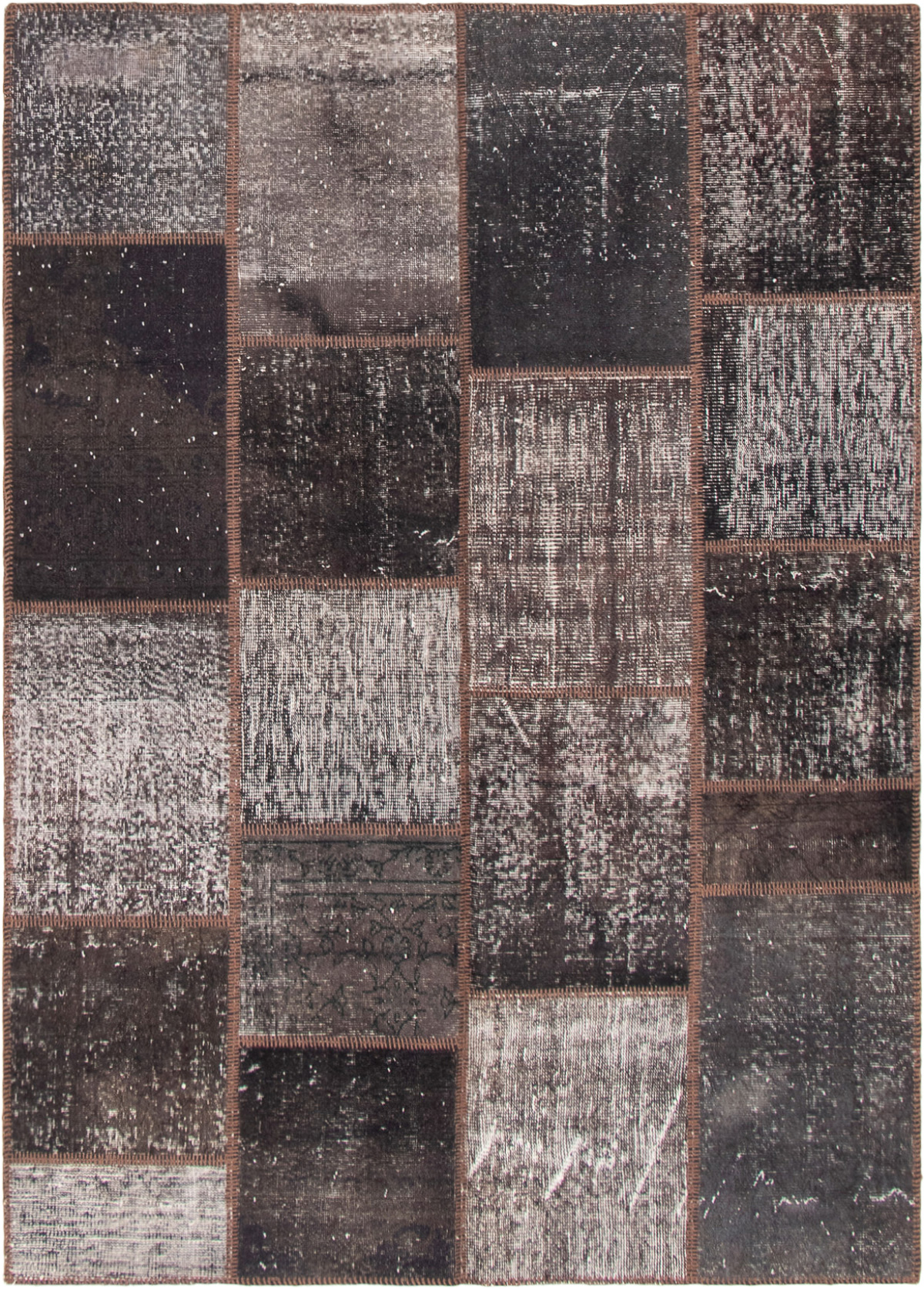 Hand-knotted Color Transition Patch Black Wool Rug 5'7" x 7'10"  Size: 5'7" x 7'10"  