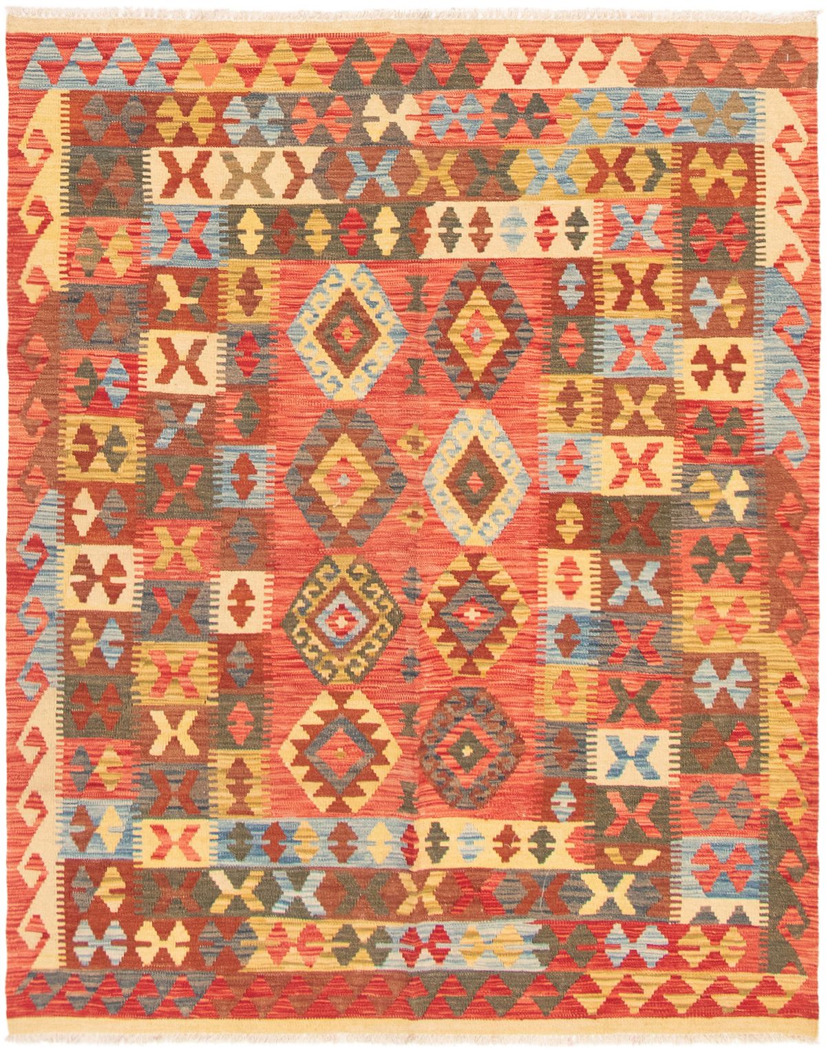 Hand woven Istanbul Yama FW Red Wool Kilim 5'0" x 6'2" Size: 5'0" x 6'2"  