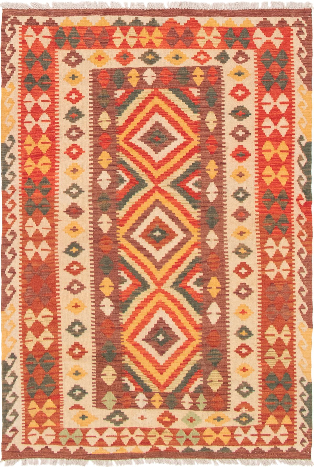 Hand woven Istanbul Yama FW Red Wool Kilim 4'3" x 6'2" Size: 4'3" x 6'2"  