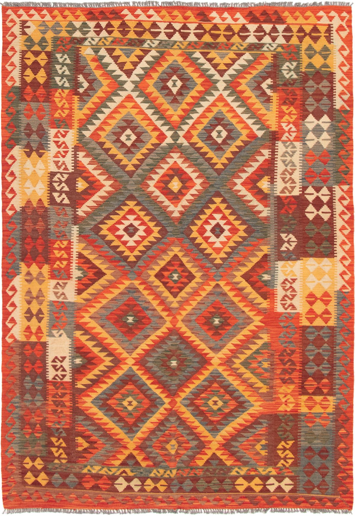 Hand woven Kashkoli FW Red Wool Kilim 5'8" x 8'4" Size: 5'8" x 8'4"  