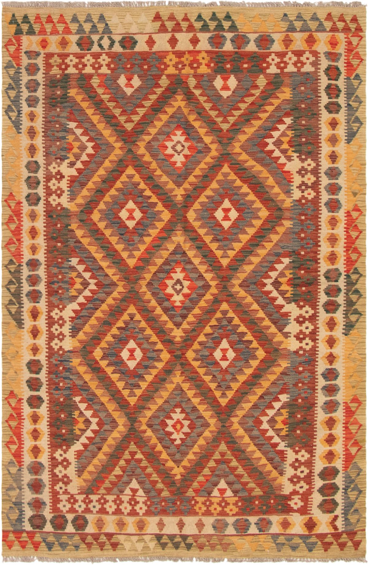 Hand woven Kashkoli FW Red Wool Kilim 5'3" x 7'10" Size: 5'3" x 7'10"  