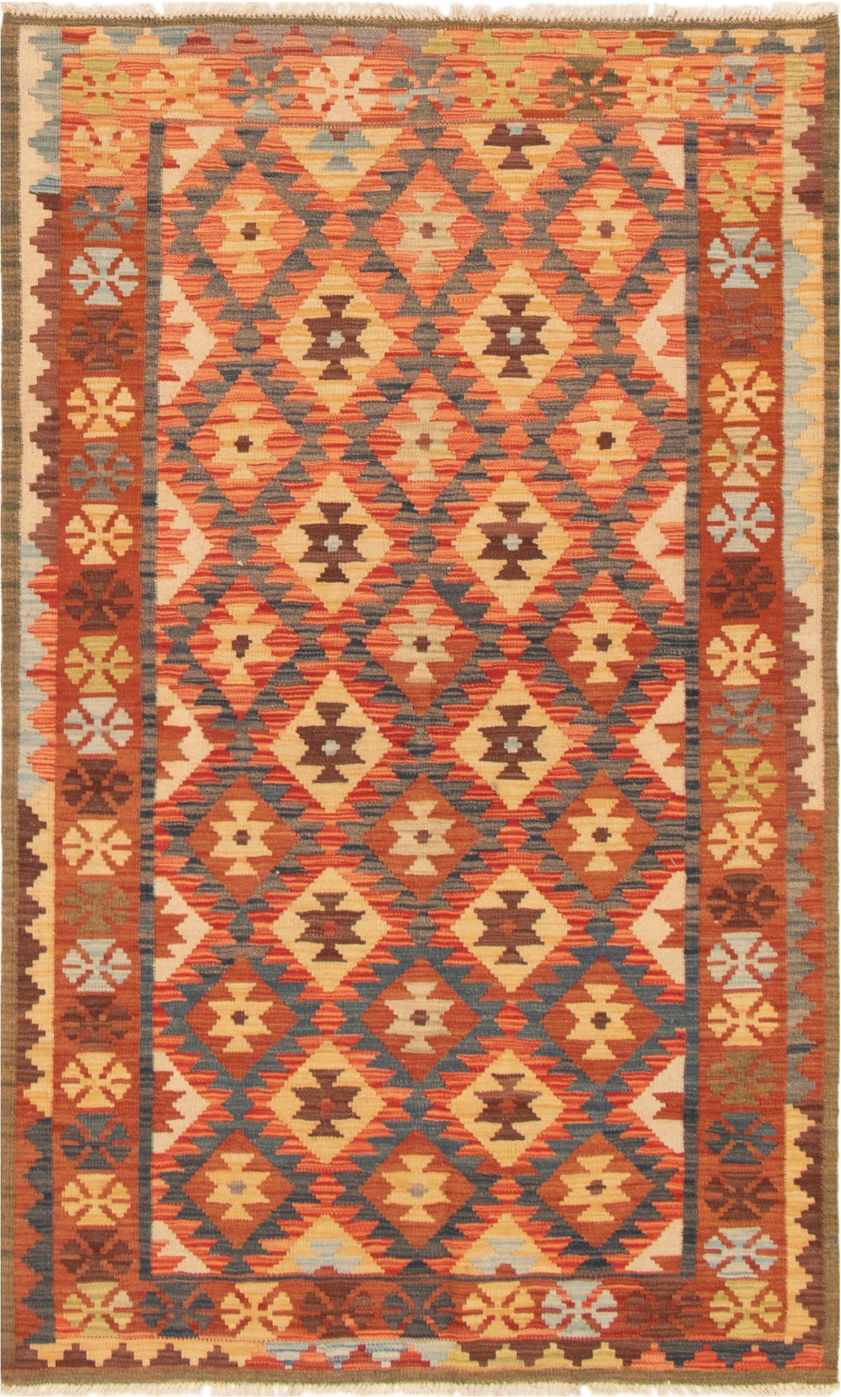 Hand woven Kashkoli FW Red Wool Kilim 4'0" x 6'9" Size: 4'0" x 6'9"  