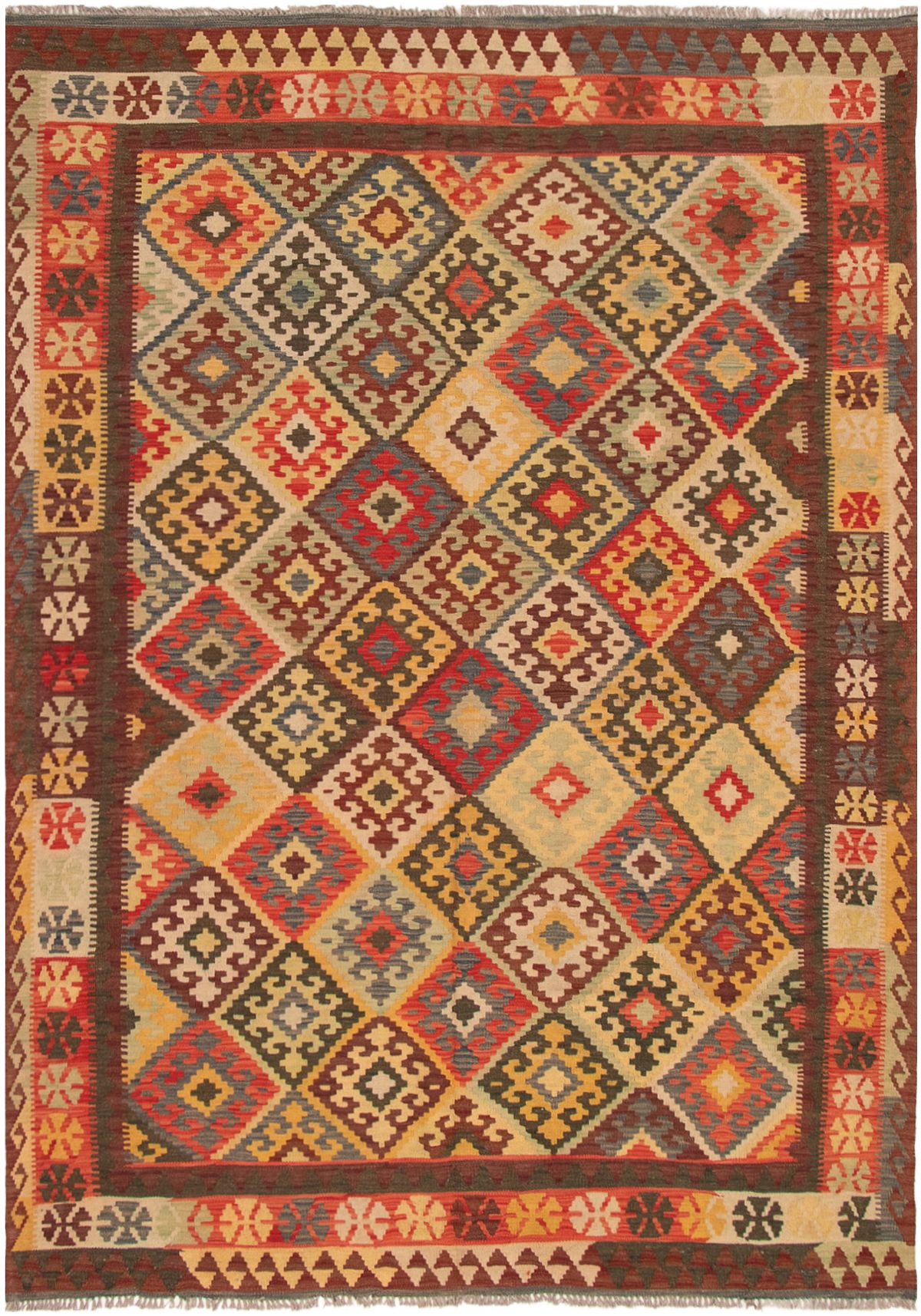Hand woven Sivas Dark Red Wool Kilim 6'10" x 9'9" Size: 6'10" x 9'9"  
