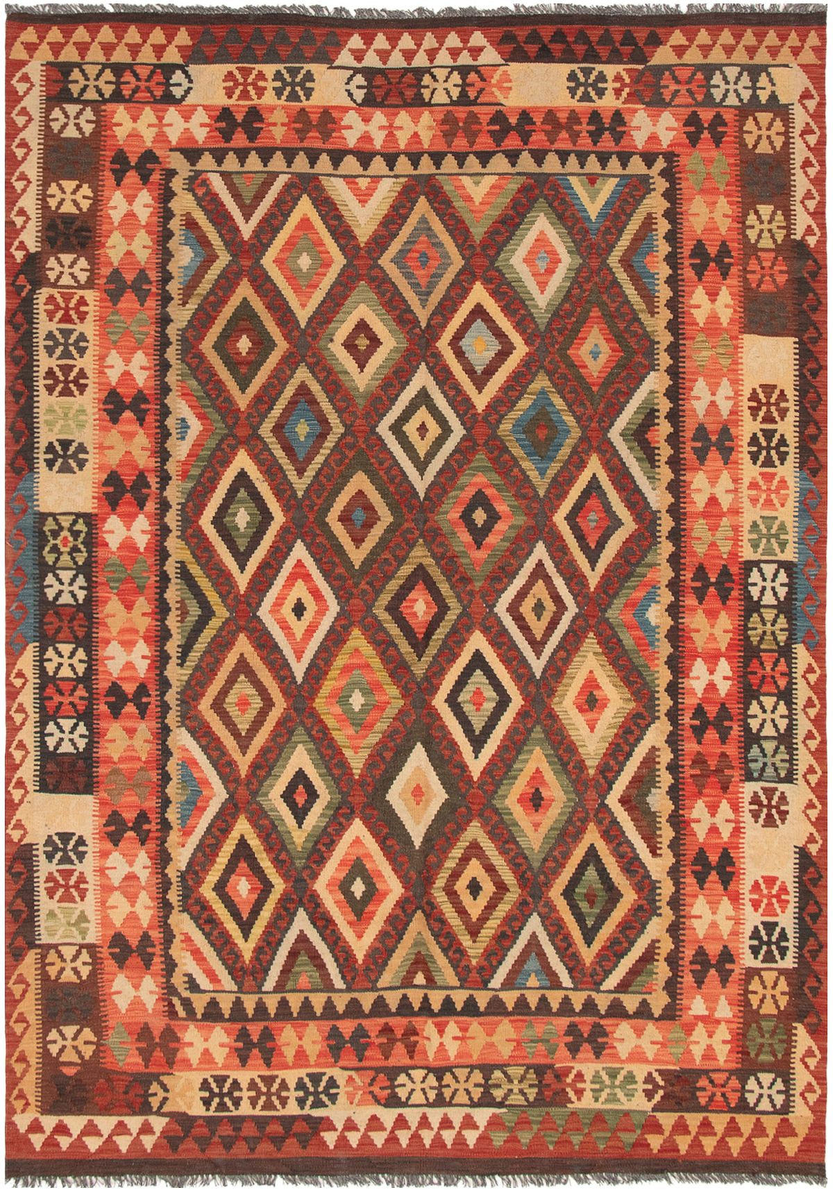 Hand woven Kashkoli FW Dark Red Wool Kilim 6'11" x 9'10" Size: 6'11" x 9'10"  