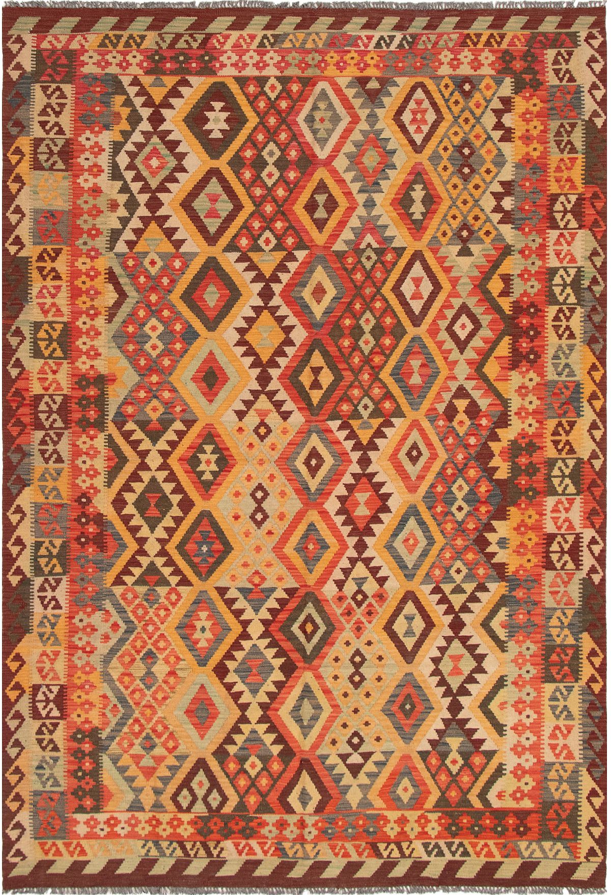 Hand woven Istanbul Yama FW Red Wool Kilim 6'9" x 9'10" Size: 6'9" x 9'10"  