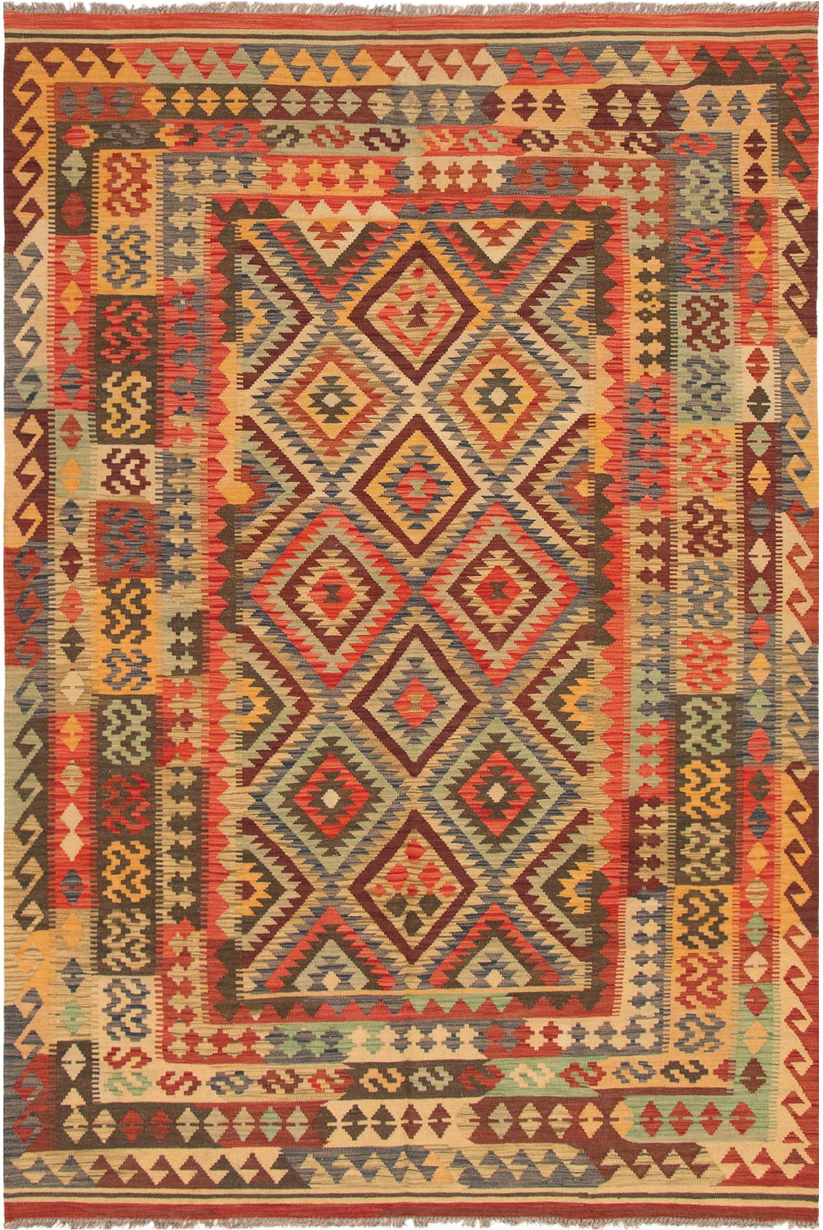 Hand woven Kashkoli FW Red Wool Kilim 6'8" x 9'10"  Size: 6'8" x 9'10"  