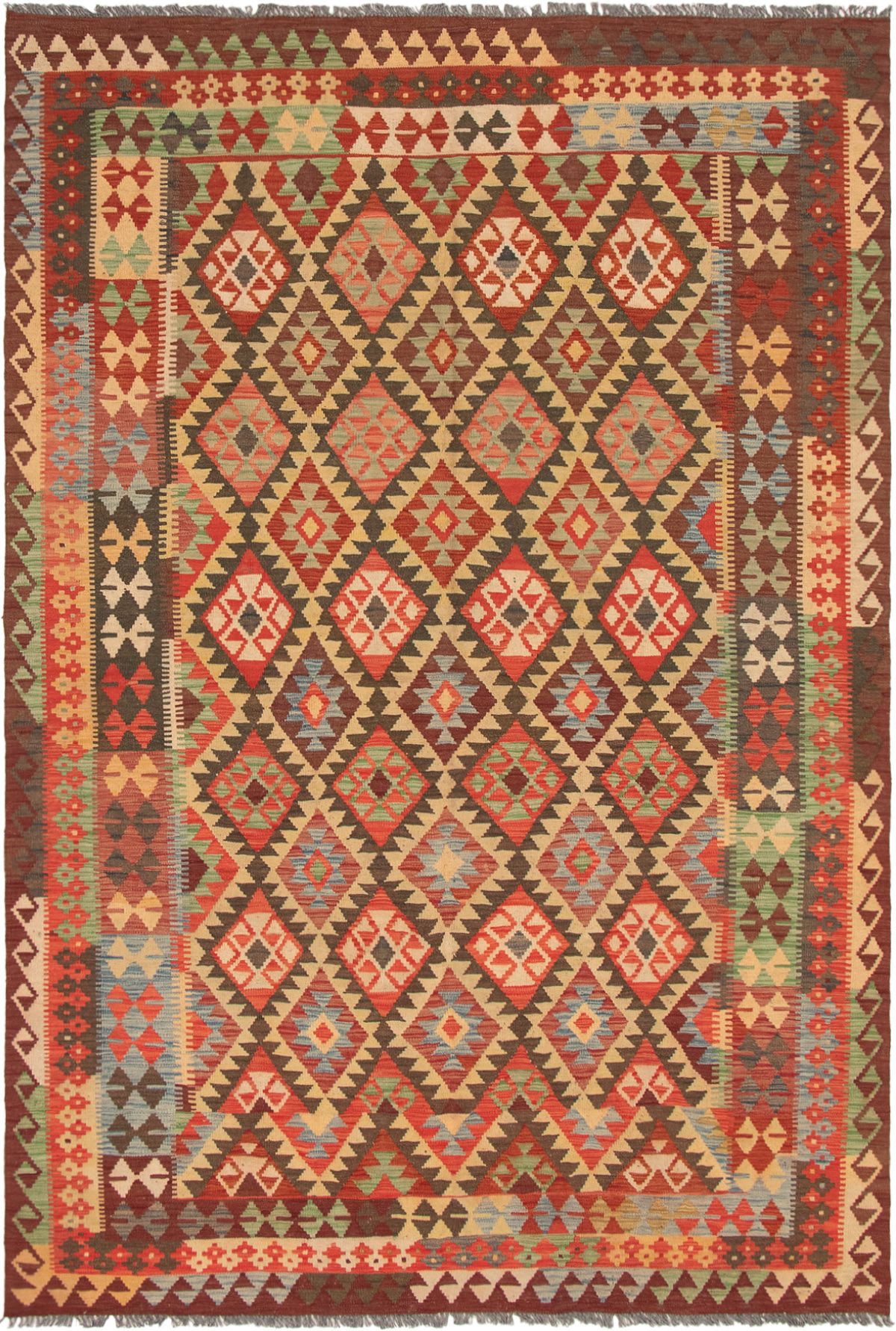 Hand woven Kashkoli FW Red Wool Kilim 6'8" x 9'10"  Size: 6'8" x 9'10"  