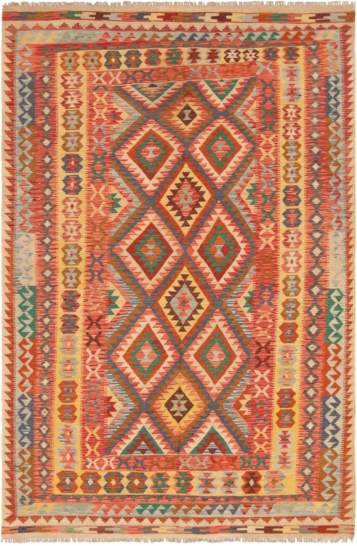 Hand woven Kashkoli FW Red Wool Kilim 6'7" x 9'11" Size: 6'7" x 9'11"  