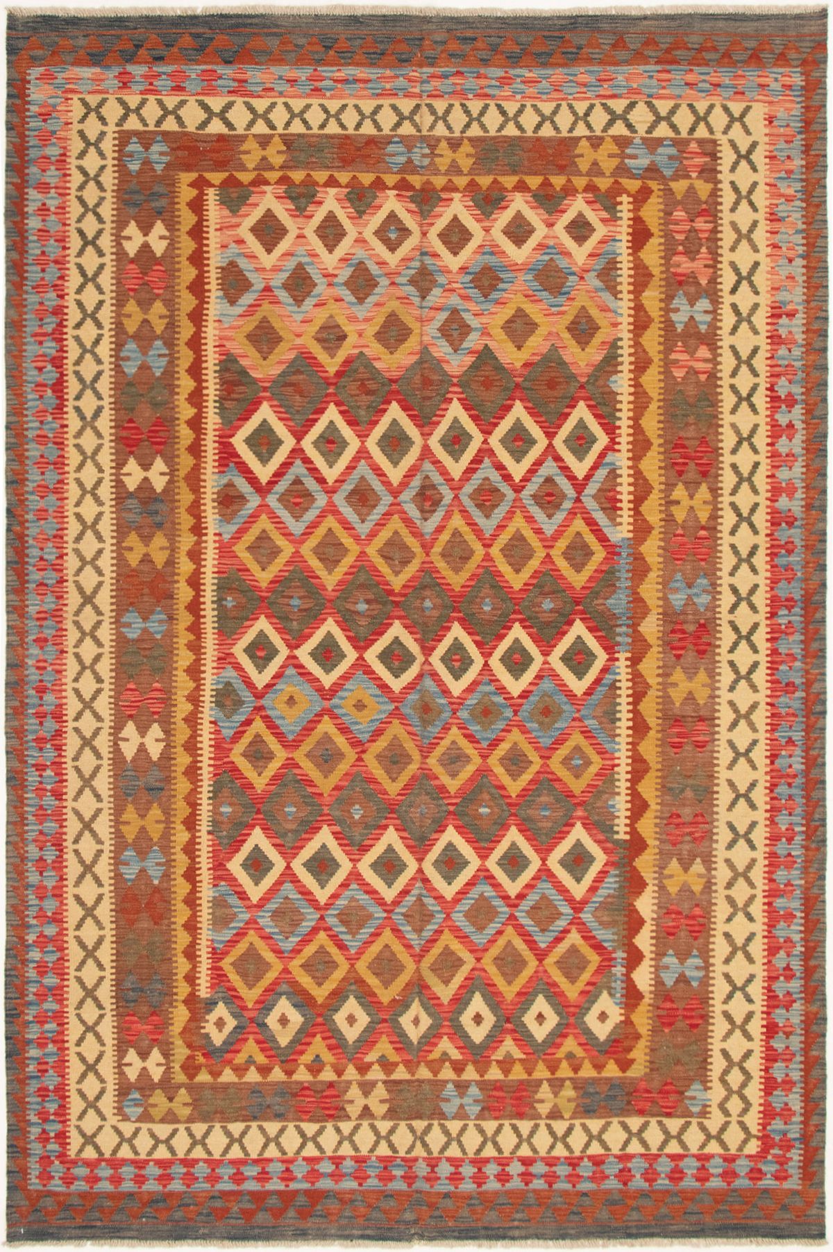 Hand woven Kashkoli FW Red Wool Kilim 6'11" x 10'5" Size: 6'11" x 10'5"  