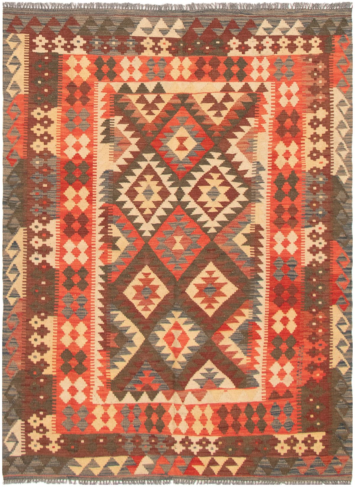 Hand woven Kashkoli FW Cream, Red Wool Kilim 4'10" x 6'6" Size: 4'10" x 6'6"  