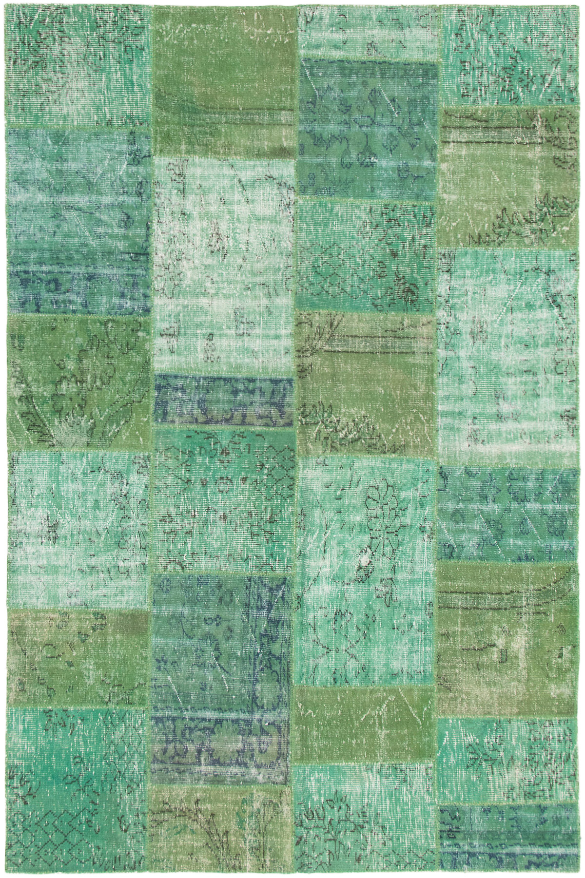 Hand-knotted Color Transition Patch Green Wool Rug 6'7" x 10'1" Size: 6'7" x 10'1"  