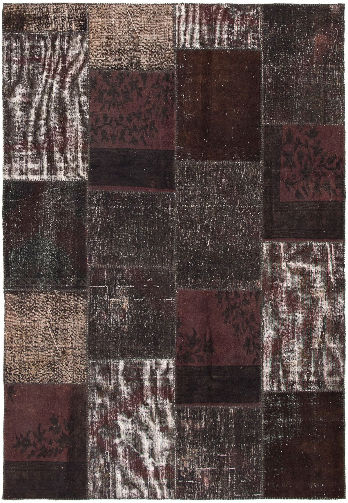 Hand-knotted Color Transition Patch Black, Dark Brown Wool Rug 6'10" x 9'11" Size: 6'10" x 9'11"  