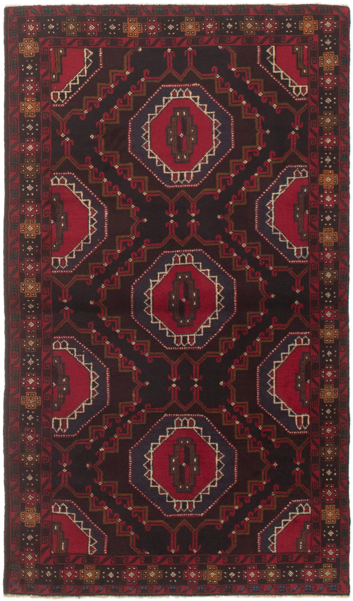 Hand-knotted Rizbaft Black, Red Wool Rug 3'5" x 6'1"  Size: 3'5" x 6'1"  