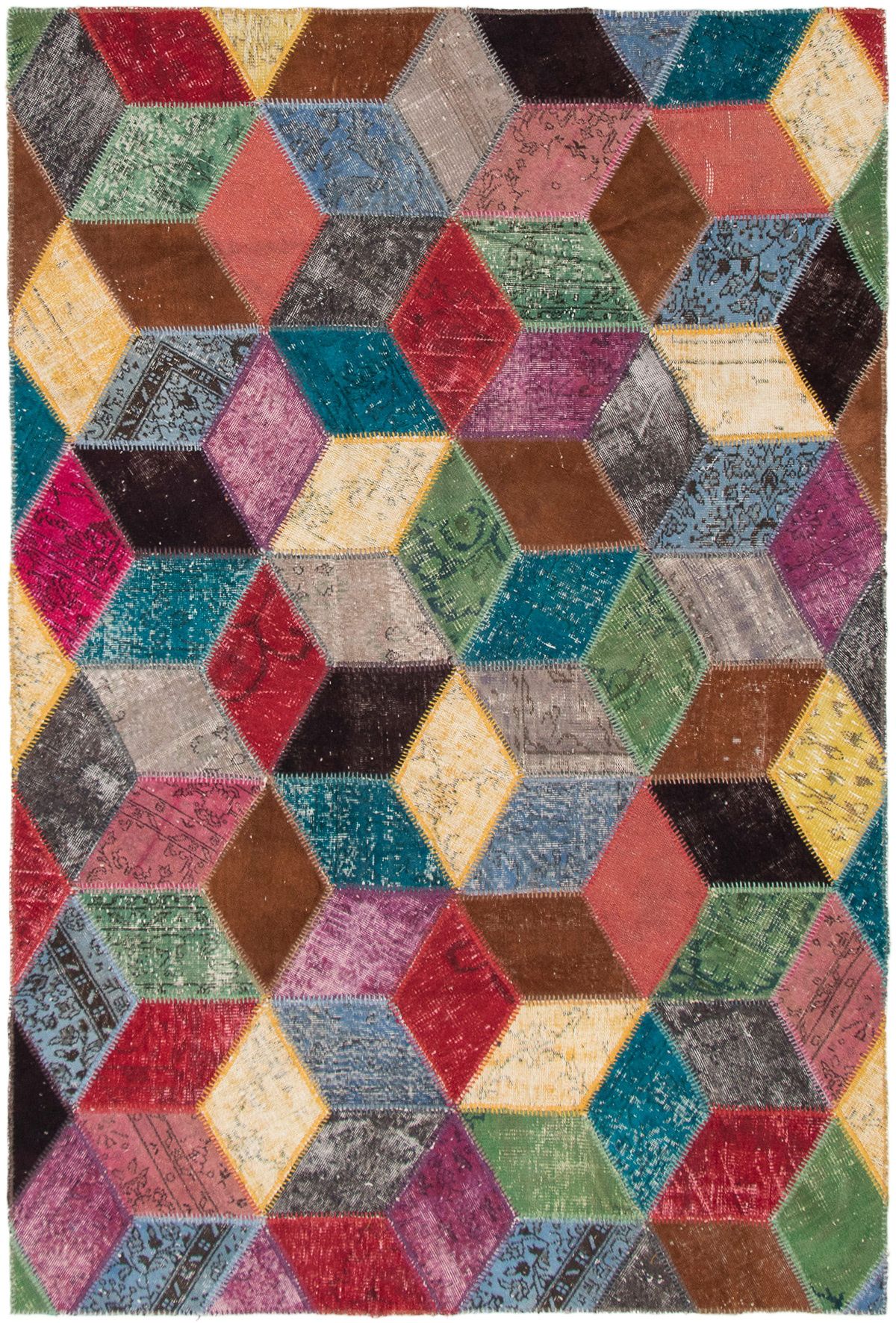 Hand-knotted Color Transition Patch Multi,  Wool Rug 6'3" x 9'8" Size: 6'3" x 9'8"  