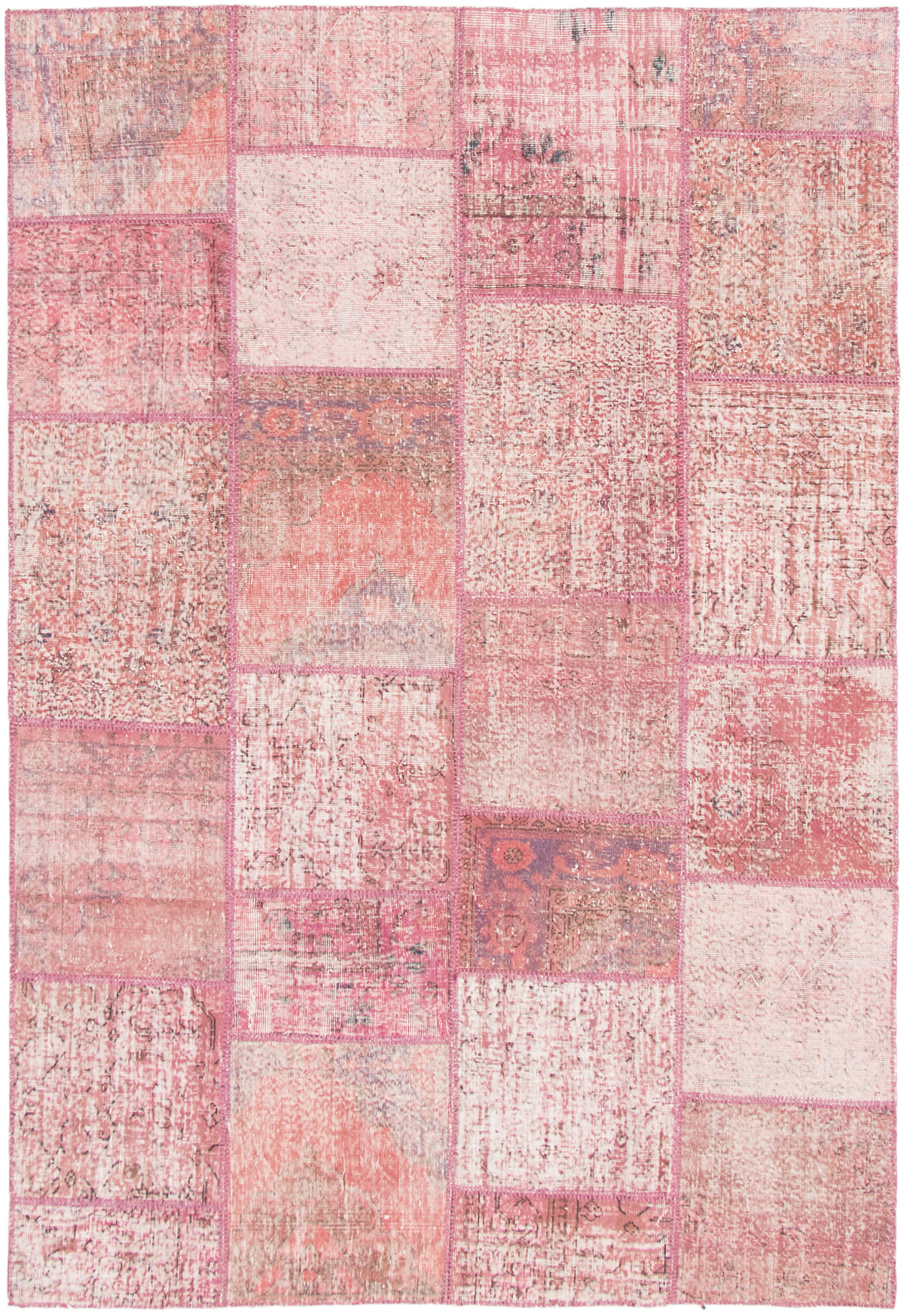 Hand-knotted Color Transition Patch Pink Wool Rug 6'10" x 10'0" Size: 6'10" x 10'0"  