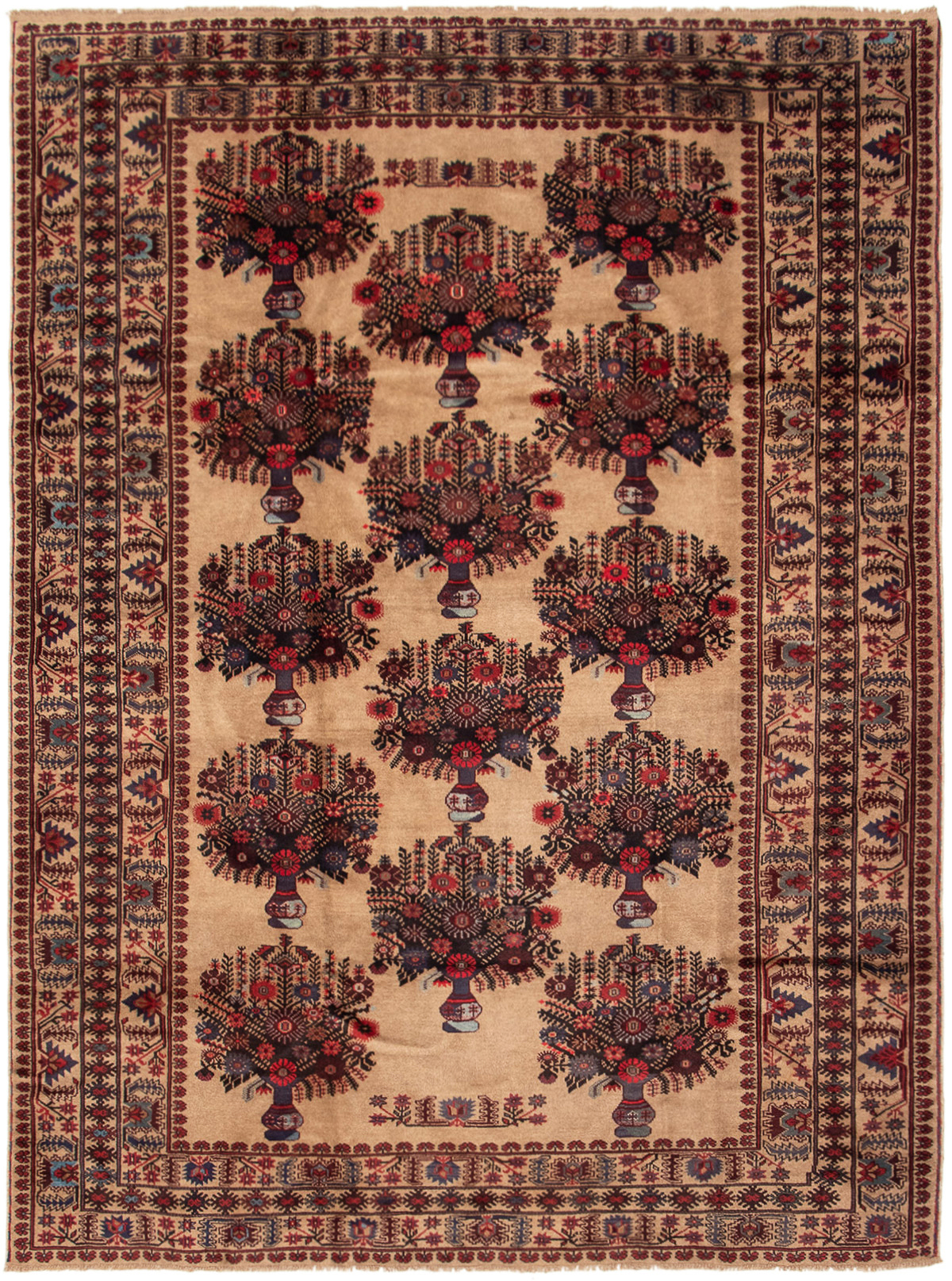 Hand-knotted Finest Rizbaft Tan Wool Rug 6'11" x 9'6"  Size: 6'11" x 9'6"  