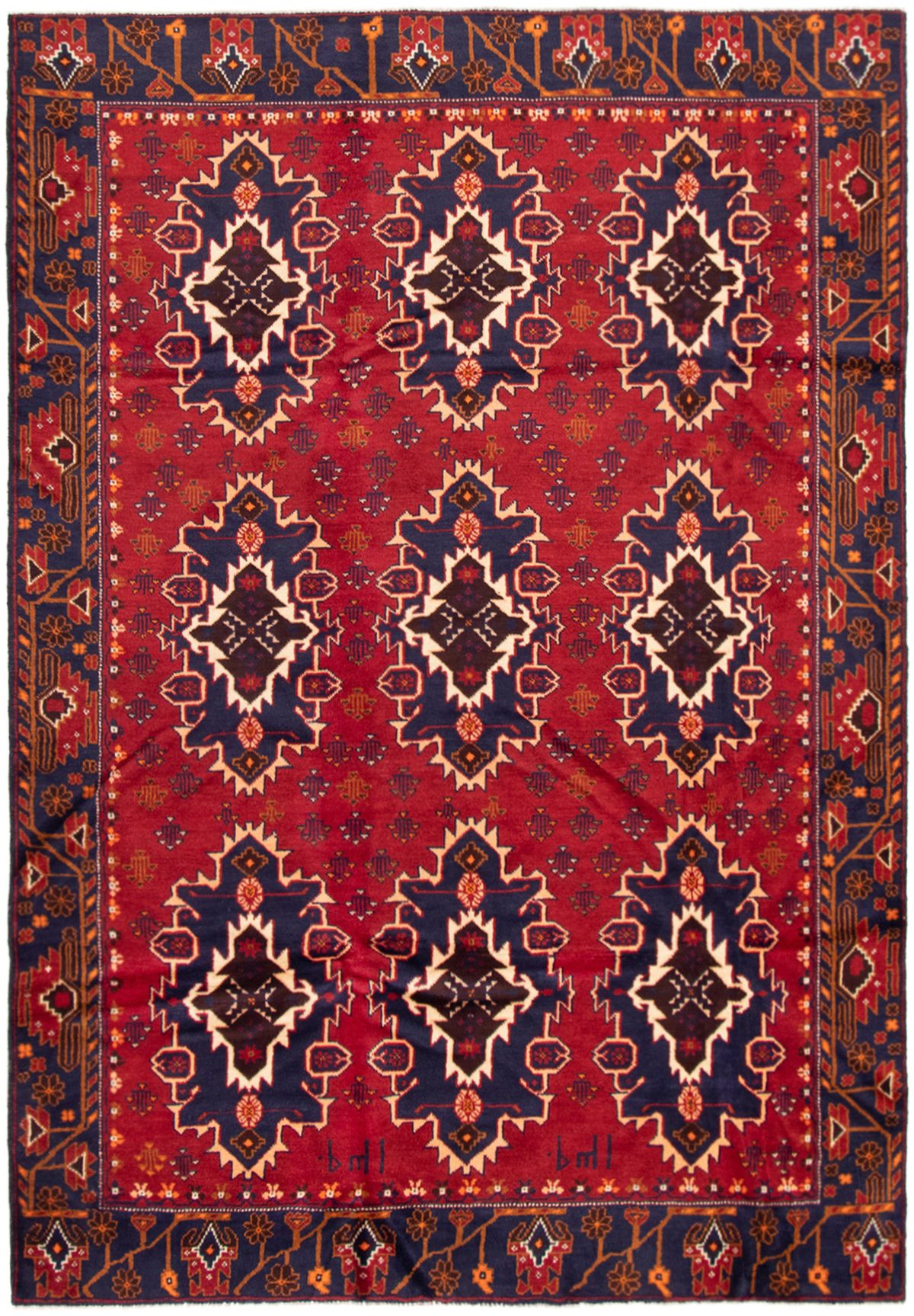 Hand-knotted Finest Rizbaft Red Wool Rug 6'10" x 10'0"  Size: 6'10" x 10'0"  
