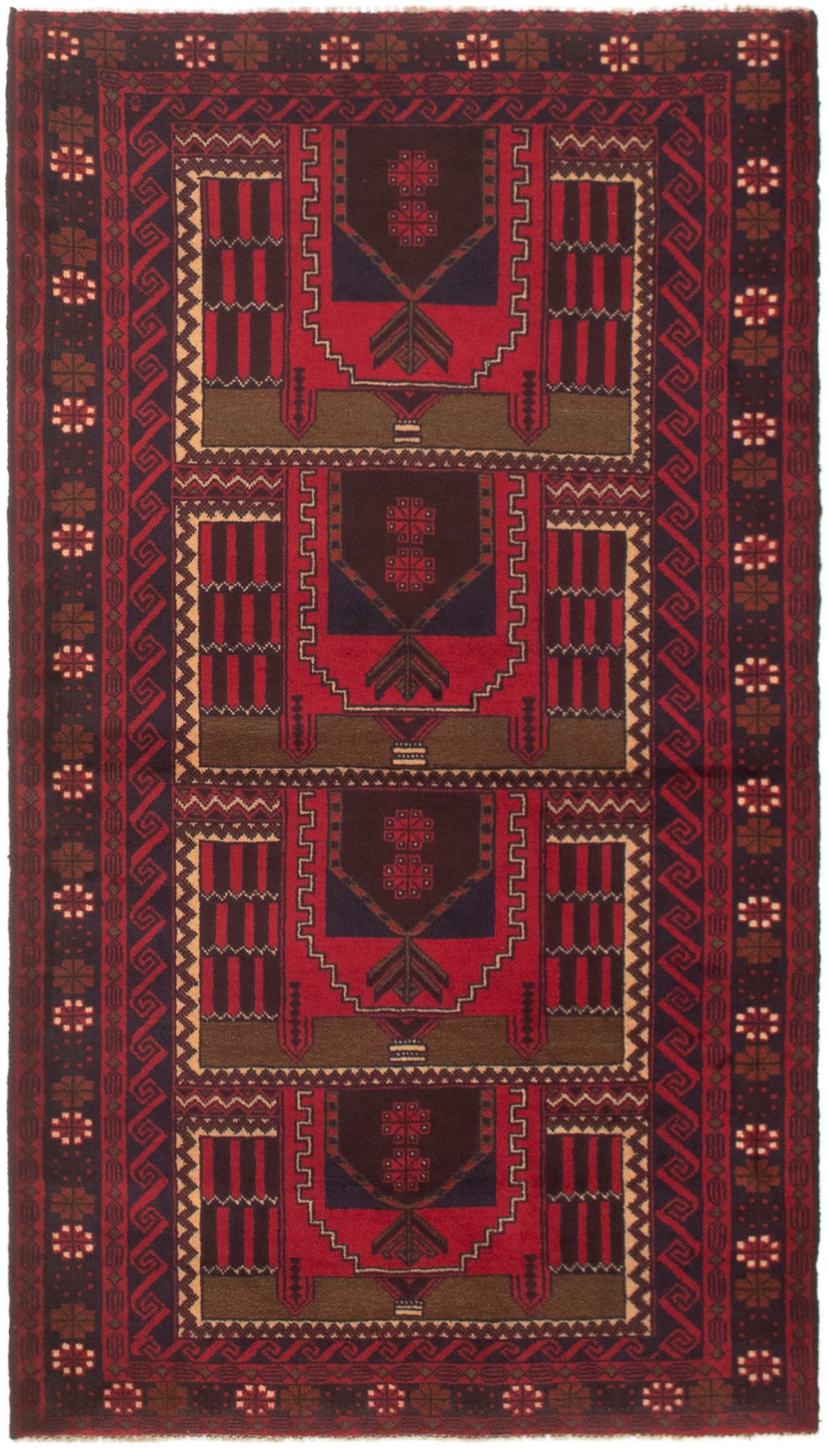Hand-knotted Rizbaft Red Wool Rug 3'6" x 6'4"  Size: 3'6" x 6'4"  