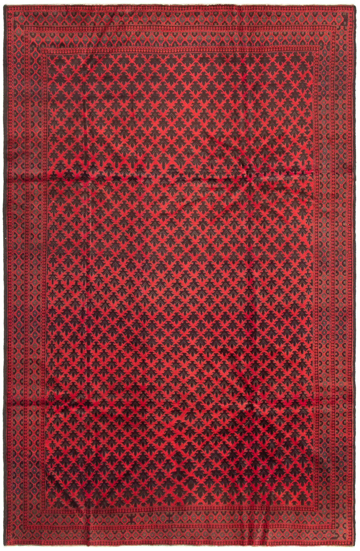 Hand-knotted Rizbaft Red Wool Rug 6'6" x 10'1" Size: 6'6" x 10'1"  
