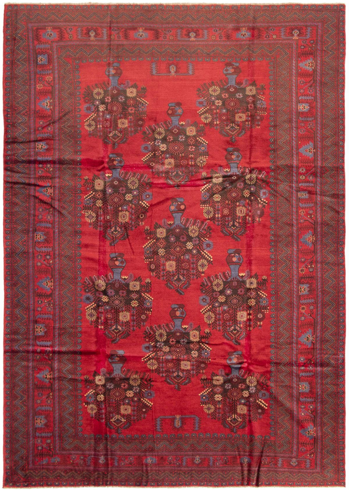 Hand-knotted Rizbaft Red Wool Rug 7'1" x 9'11" Size: 7'1" x 9'11"  
