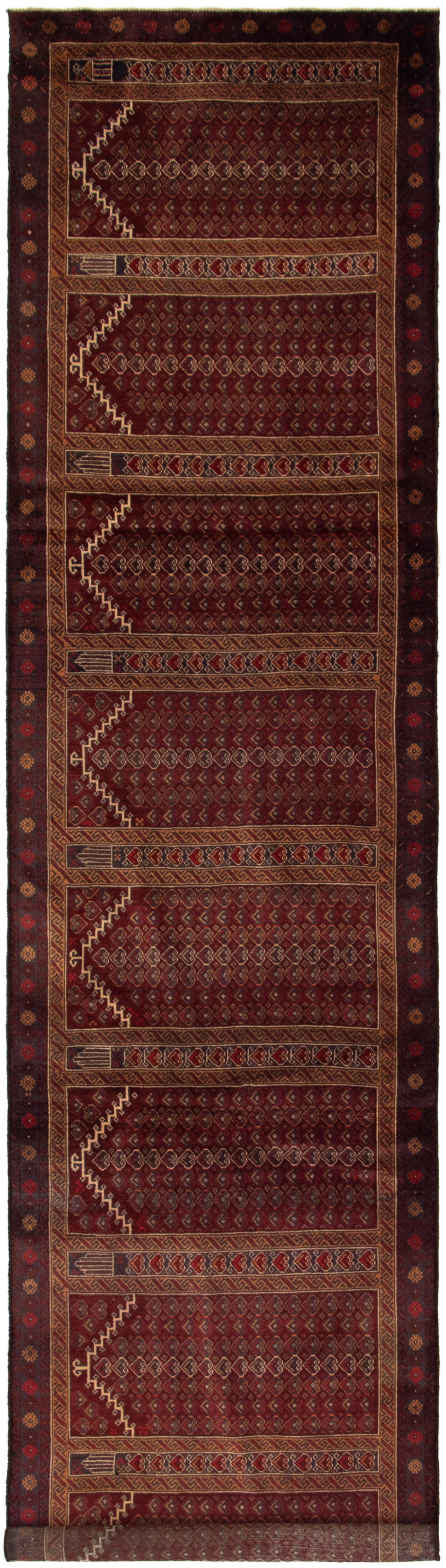 Hand-knotted Rizbaft Dark Red Wool Rug 2'11" x 12'6" Size: 2'11" x 12'6"  